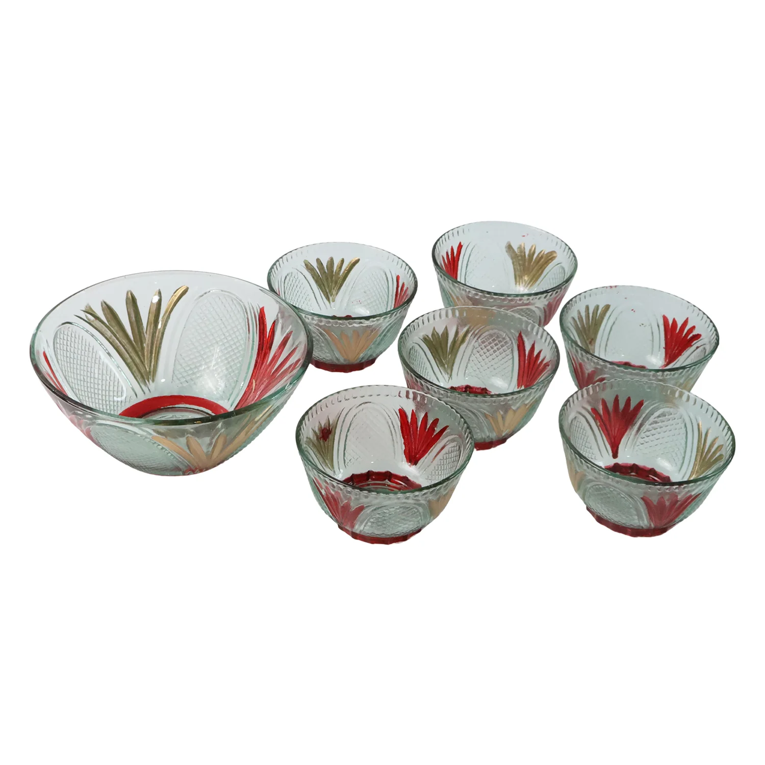 Rose glass Multipurpose Pudding / Dessert / Ice Cream Bowl Set for Home use, Home & Kitchen Serving Bowl for Sundae, Sweets, Snacks, Fruit, Pudding, Nuts or Dip, Serving Bowls 6 Medium & 1 Big Bowl (Set of 7 pc) - Image 5