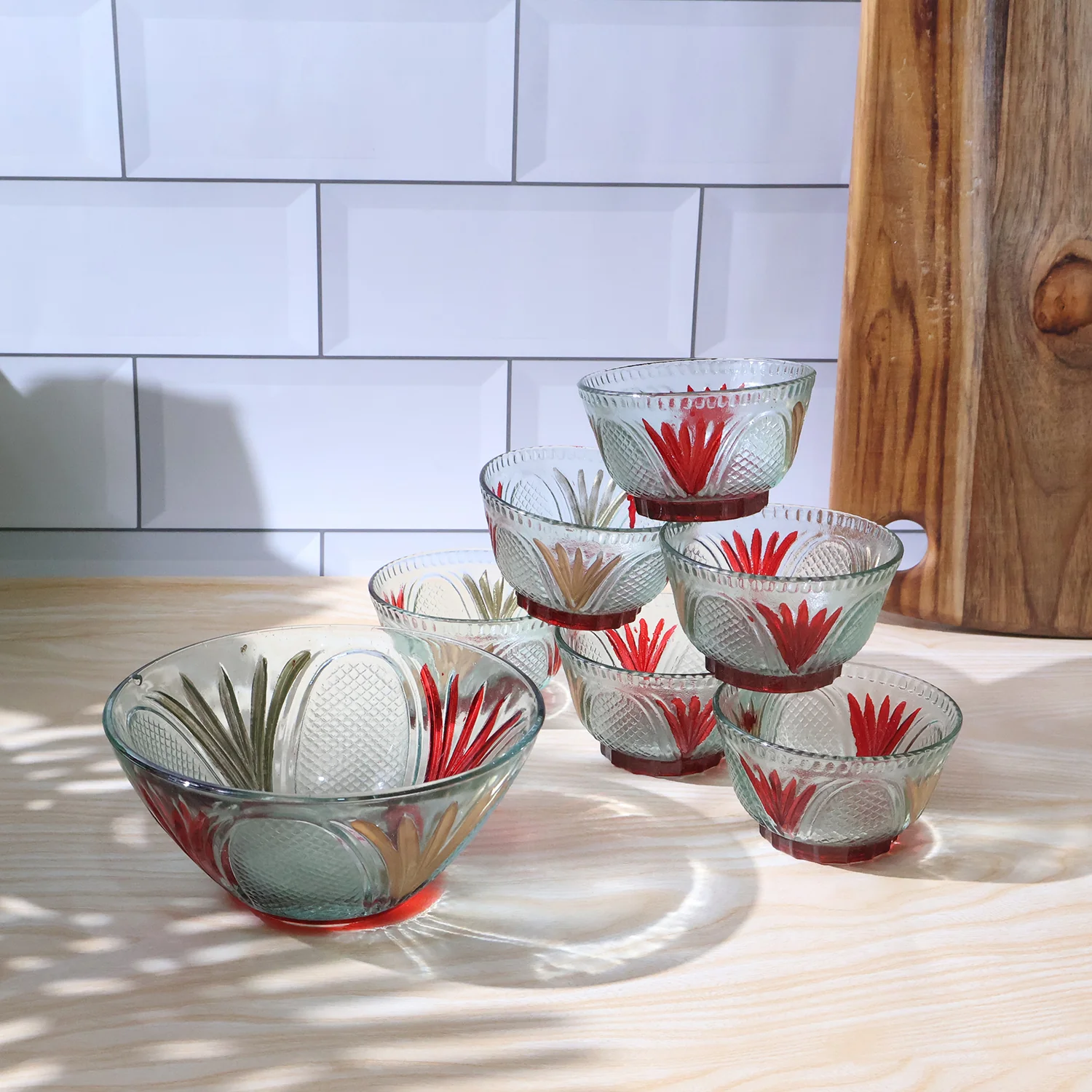 Rose glass Multipurpose Pudding / Dessert / Ice Cream Bowl Set for Home use, Home & Kitchen Serving Bowl for Sundae, Sweets, Snacks, Fruit, Pudding, Nuts or Dip, Serving Bowls 6 Medium & 1 Big Bowl (Set of 7 pc) - Image 6
