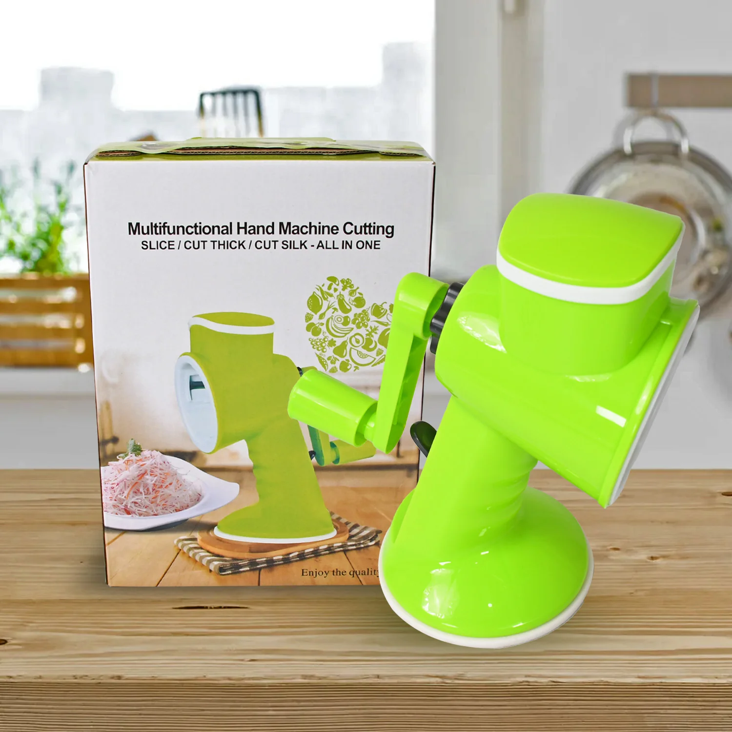 6 in 1 Multi functional Vegetable Cutter & Slicer Hand Machine Cutting, Slice, Cut Thick, Cut Silk All in one –Vegetable Chopper Cutter & Slicing Cutter Barrel - Vegetable Grater with 6 Removable Blades - Image 3