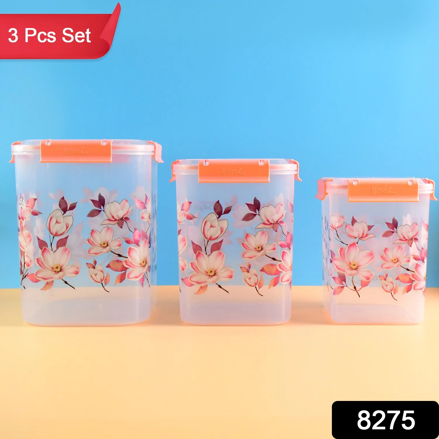 Square 3 Pcs Floral Printed Airtight Storage Container Set (3 Pcs Set) - Image 2
