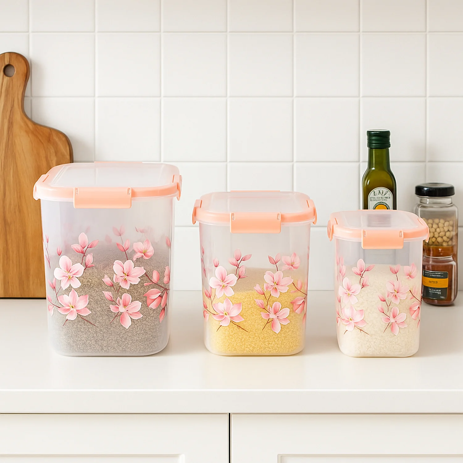 Square 3 Pcs Floral Printed Airtight Storage Container Set (3 Pcs Set) - Image 3