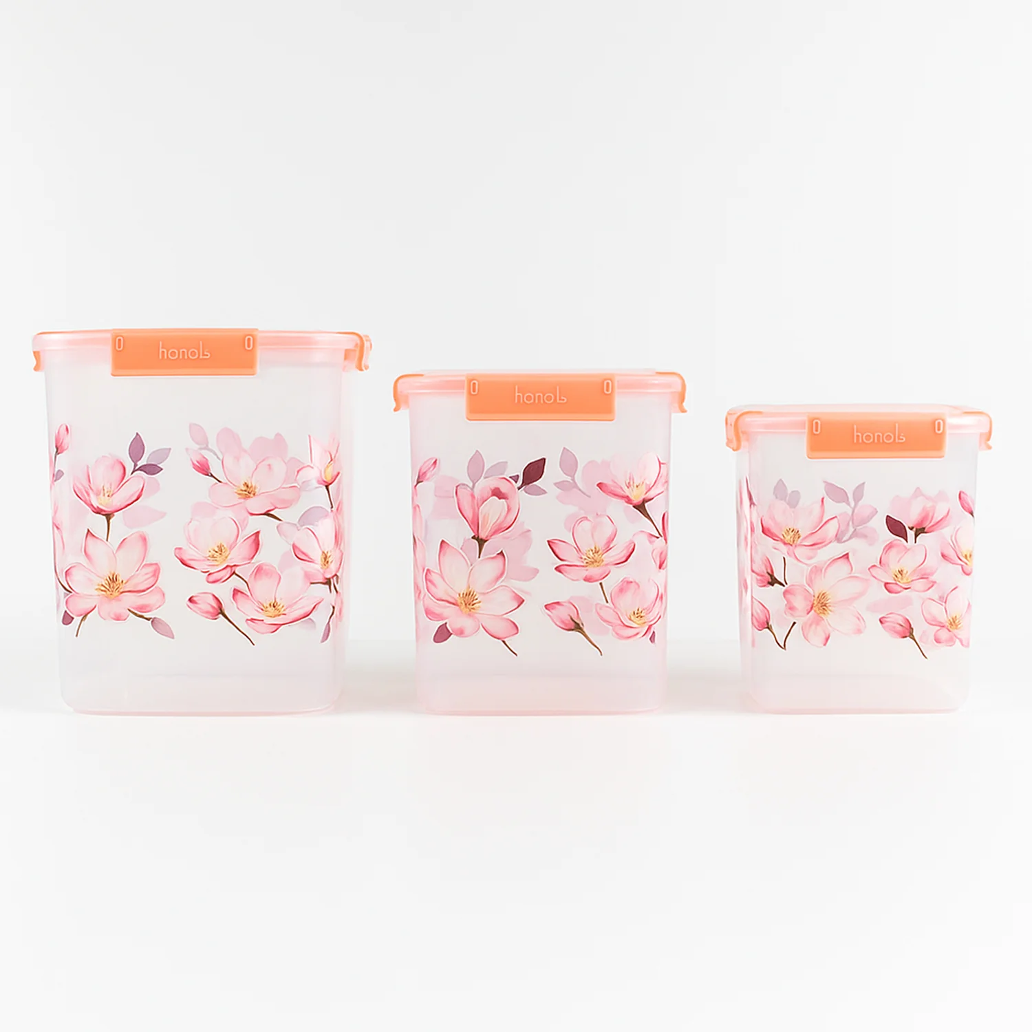 Square 3 Pcs Floral Printed Airtight Storage Container Set (3 Pcs Set) - Image 4