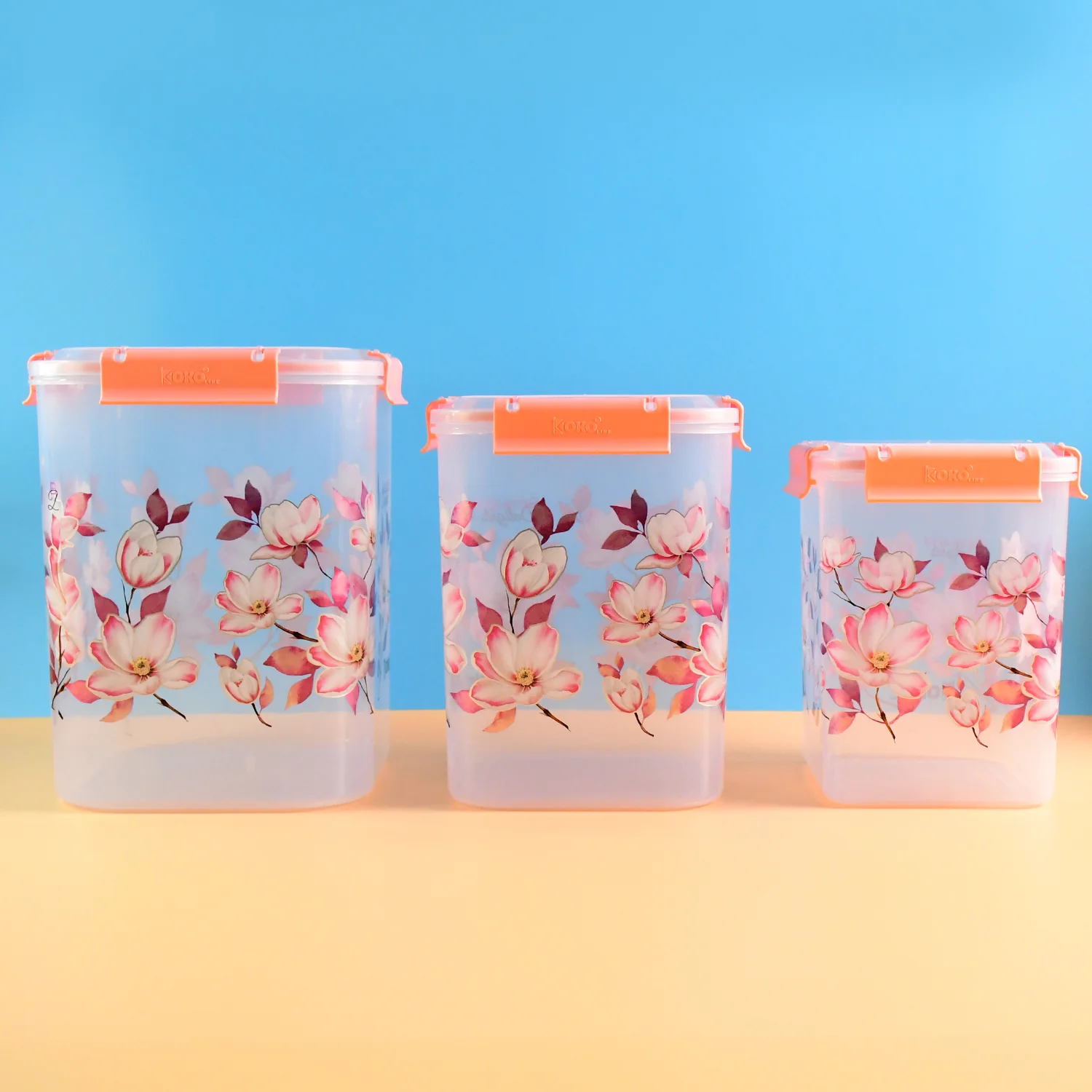 Square 3 Pcs Floral Printed Airtight Storage Container Set (3 Pcs Set) - Image 5