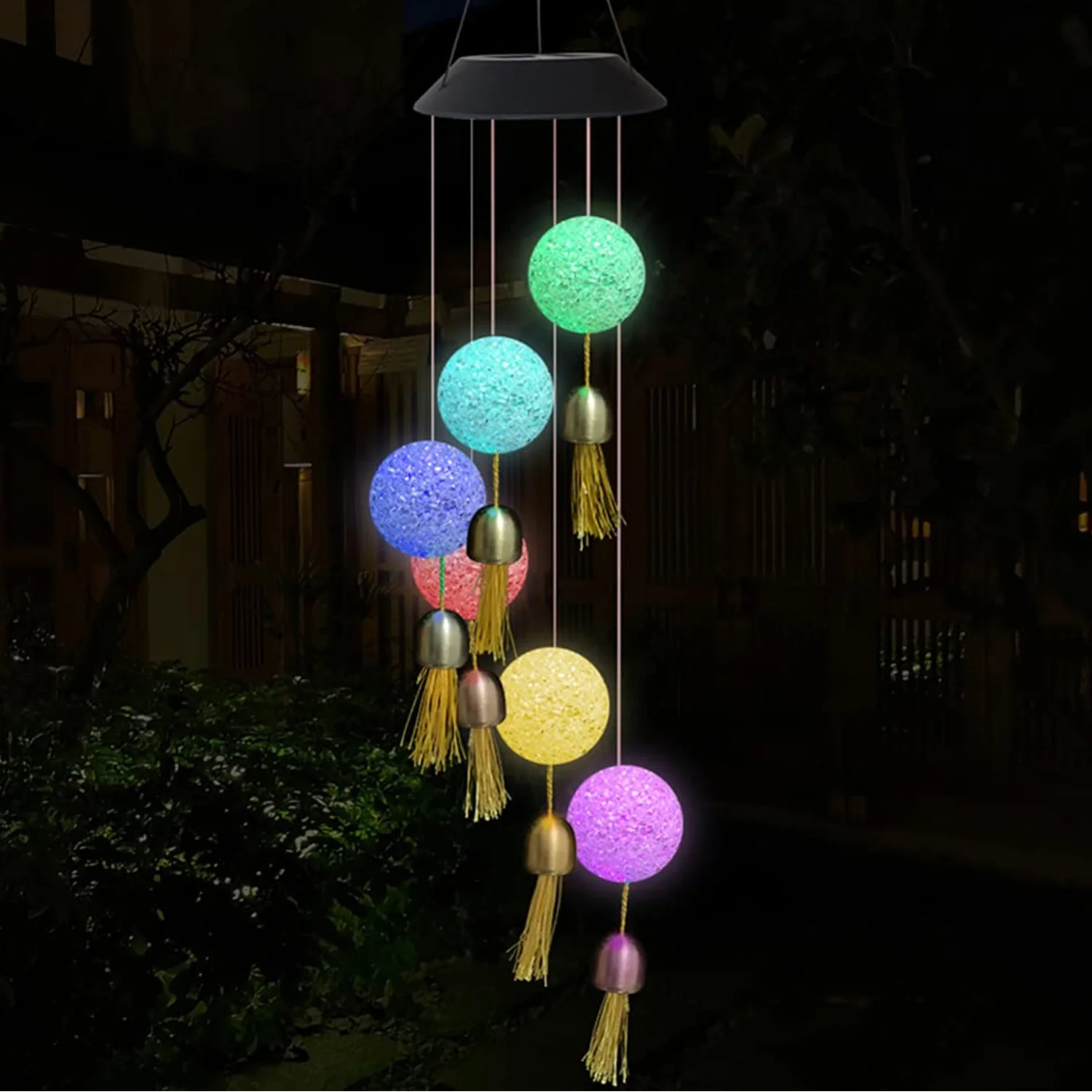 Solar Crystal Ball Wind Chime, Color Changing Solar Powered LED Hanging Wind Chime - Image 2