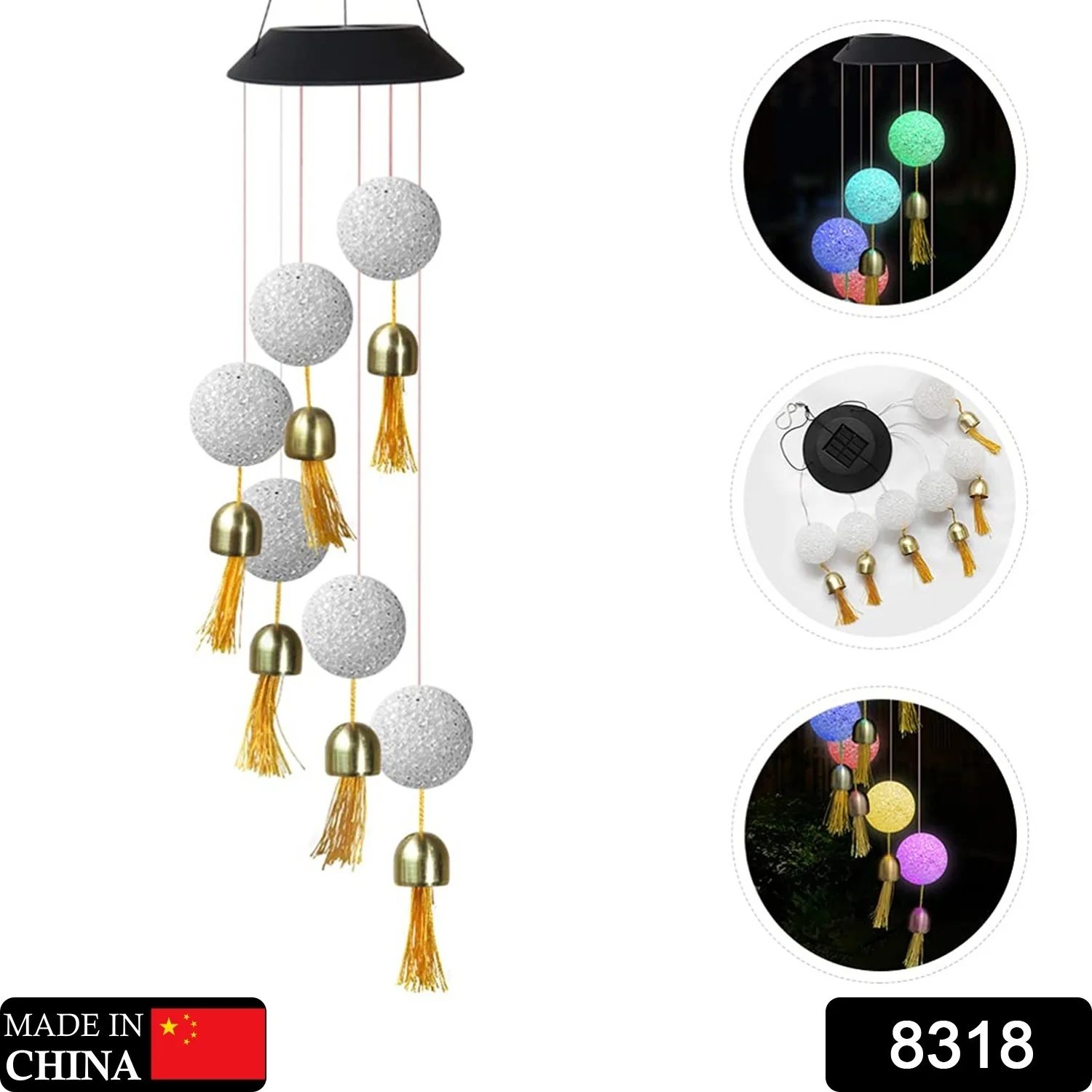 Solar Crystal Ball Wind Chime, Color Changing Solar Powered LED Hanging Wind Chime - Image 3