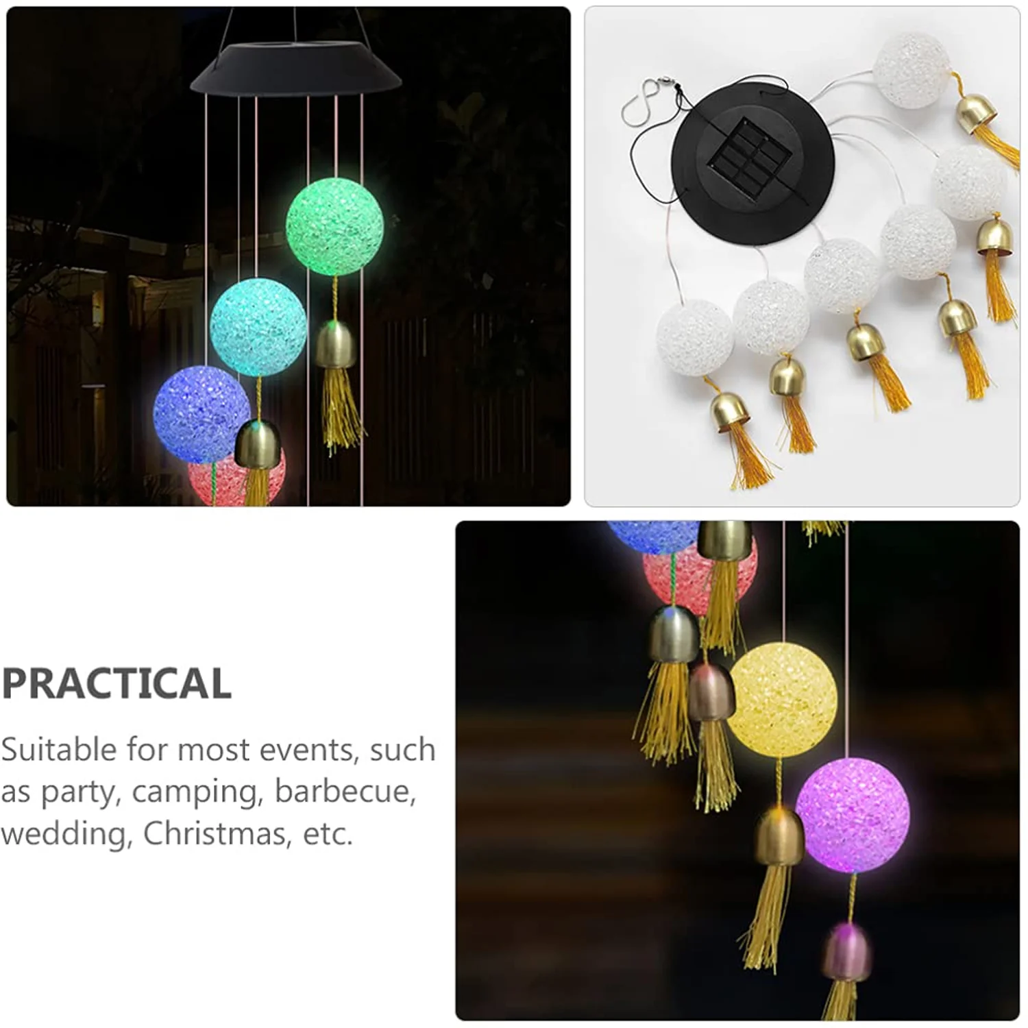 Solar Crystal Ball Wind Chime, Color Changing Solar Powered LED Hanging Wind Chime - Image 4