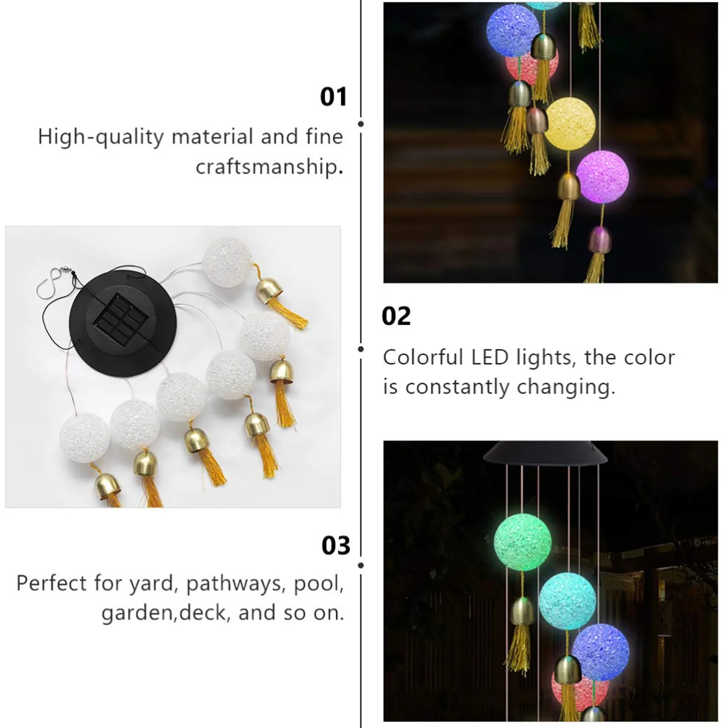 Solar Crystal Ball Wind Chime, Color Changing Solar Powered LED Hanging Wind Chime - Image 5