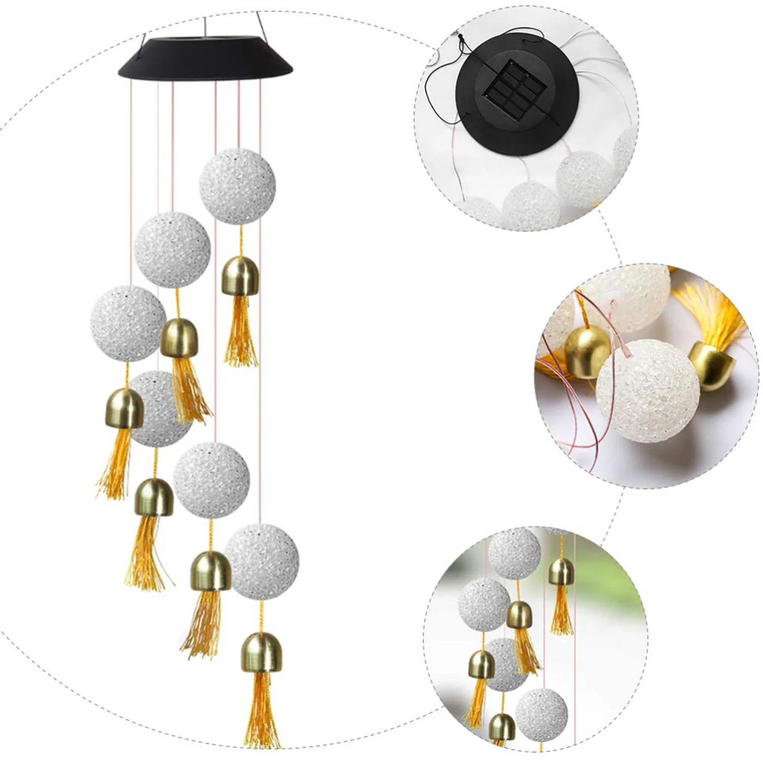 Solar Crystal Ball Wind Chime, Color Changing Solar Powered LED Hanging Wind Chime - Image 6