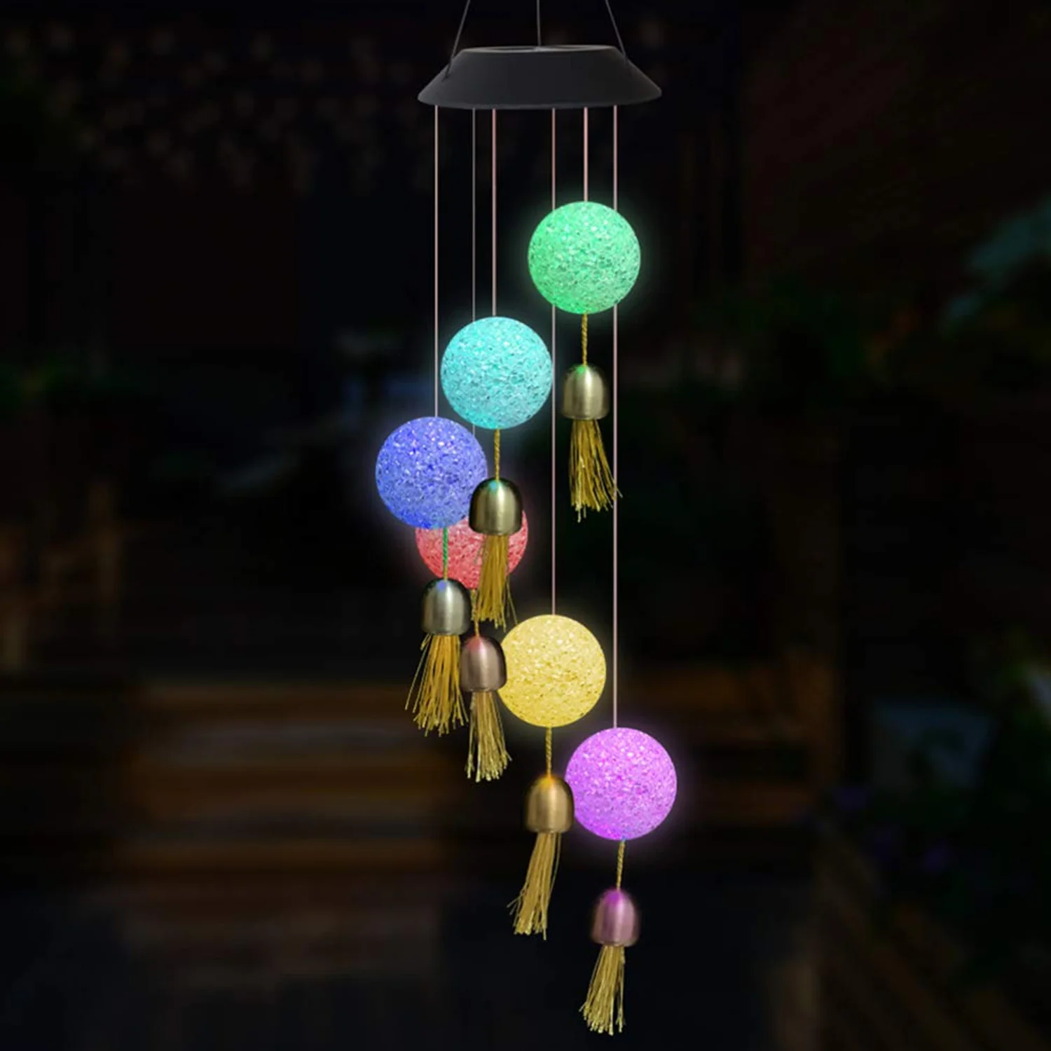 Solar Crystal Ball Wind Chime, Color Changing Solar Powered LED Hanging Wind Chime - Image 7