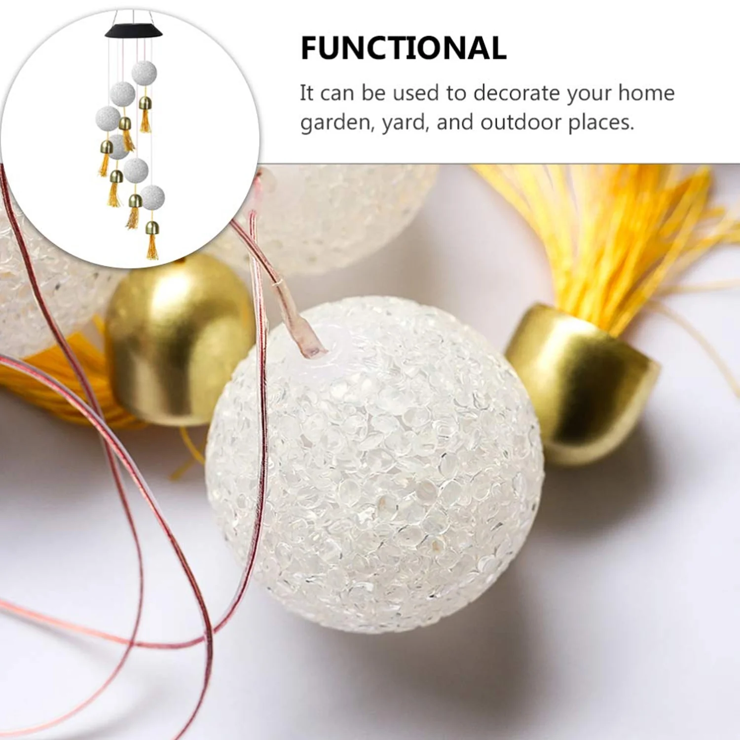 Solar Crystal Ball Wind Chime, Color Changing Solar Powered LED Hanging Wind Chime - Image 8