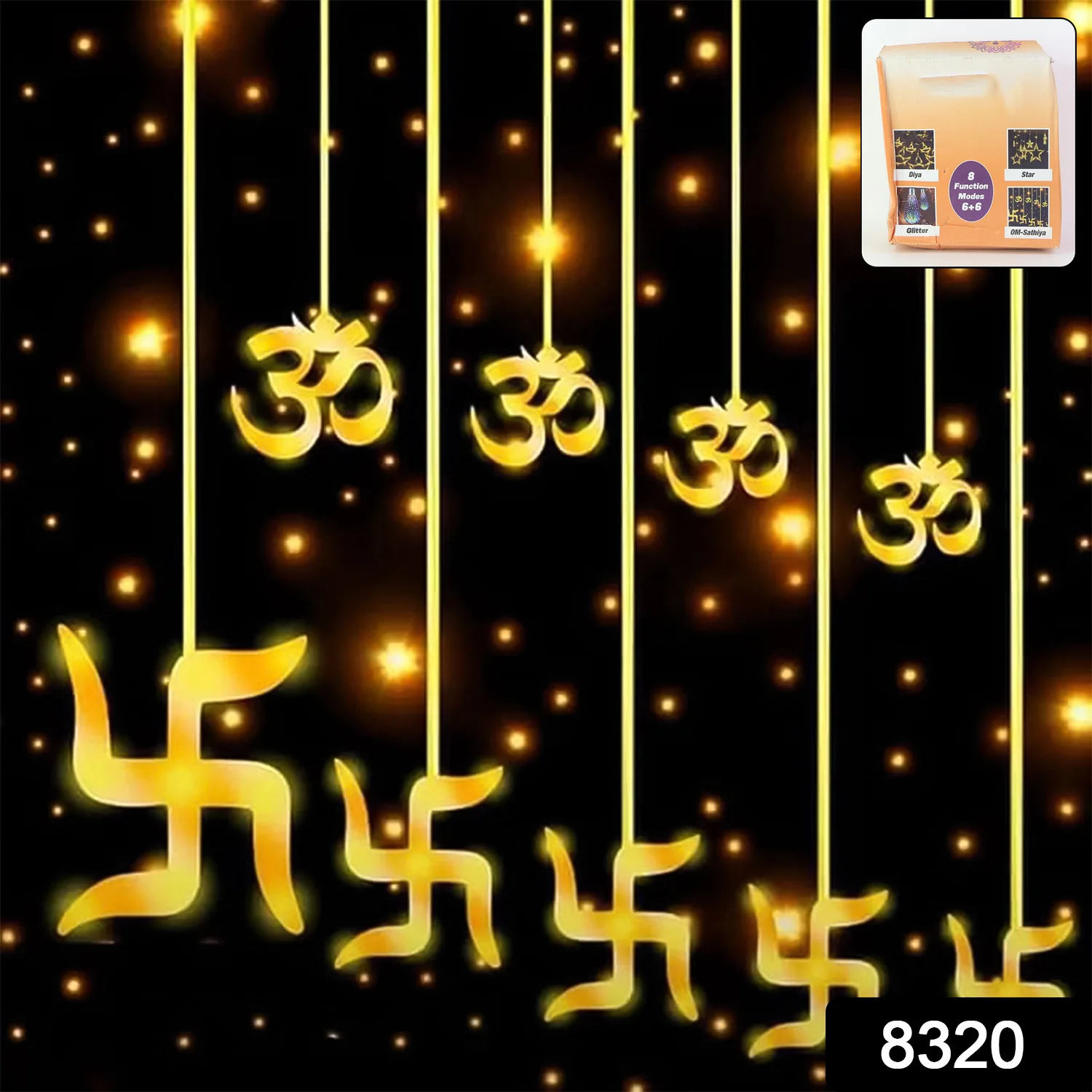 Swastik Om Curtain Decorative LED String Lights with 12 Props for Diwali & Home - Image 2