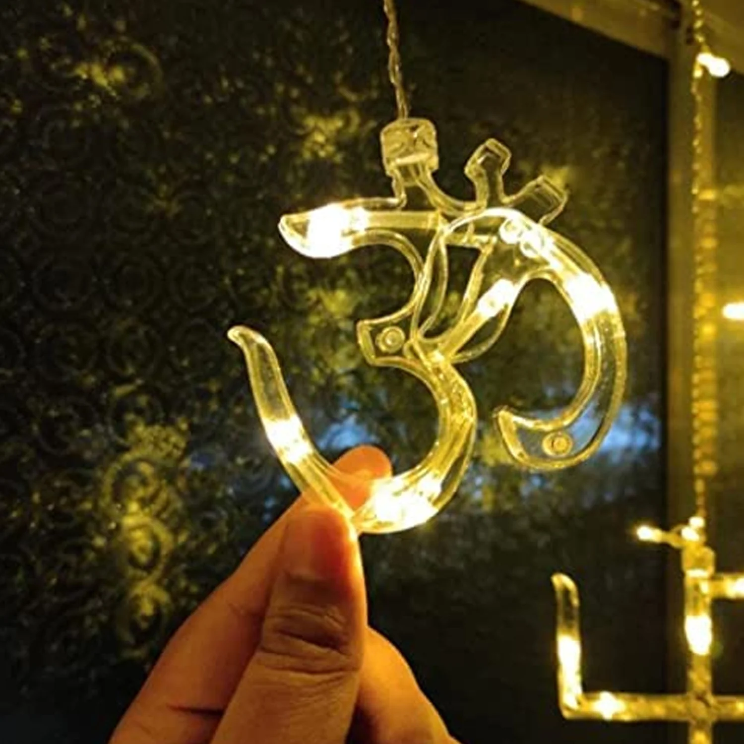 Swastik Om Curtain Decorative LED String Lights with 12 Props for Diwali & Home - Image 6