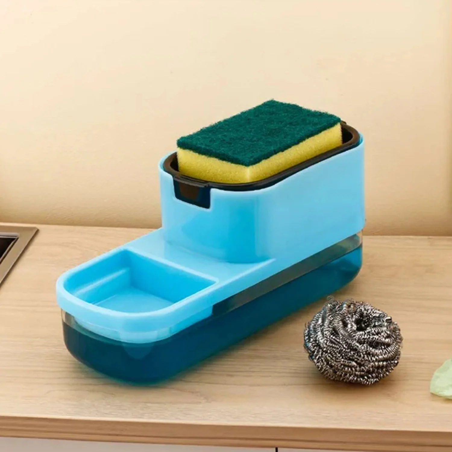 2 in 1 Plastic Dish Soap Liquid Dispenser Sponge Holder ,Sabudani  (1 Set) - Image 4