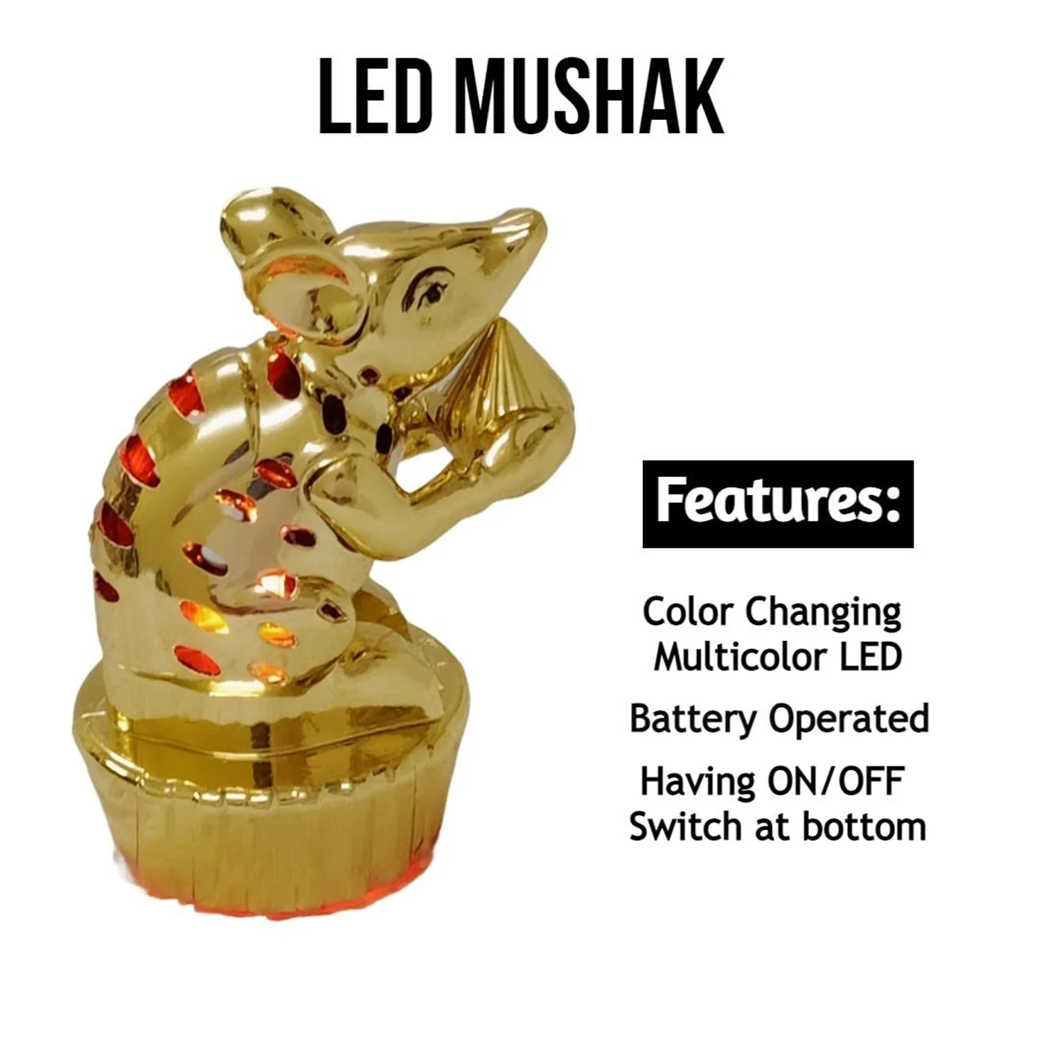 Multicolour LED Mushak / LED Mooshak for Ganpati Decorations, Ganesh Ganesha (1 Pc) - Image 3