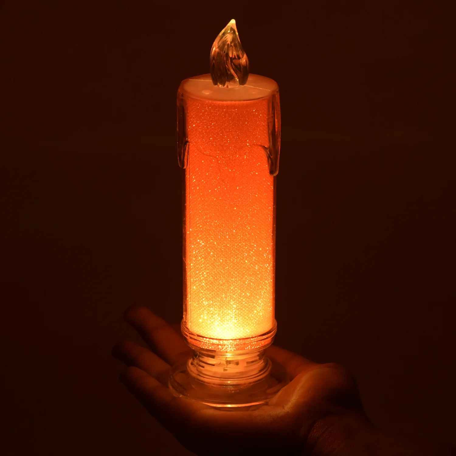 Red LED Flameless Candles Battery Operated Pillar Candles Flickering Realistic Decorative Lamp Votive Transparent Flameless Ornament Tea Party Decorations for Hotel, Scene,Home Decor, Restaurant, Diwali Decoration Candle Crystal Lamp, Diwali (1 Pc) - Image 3