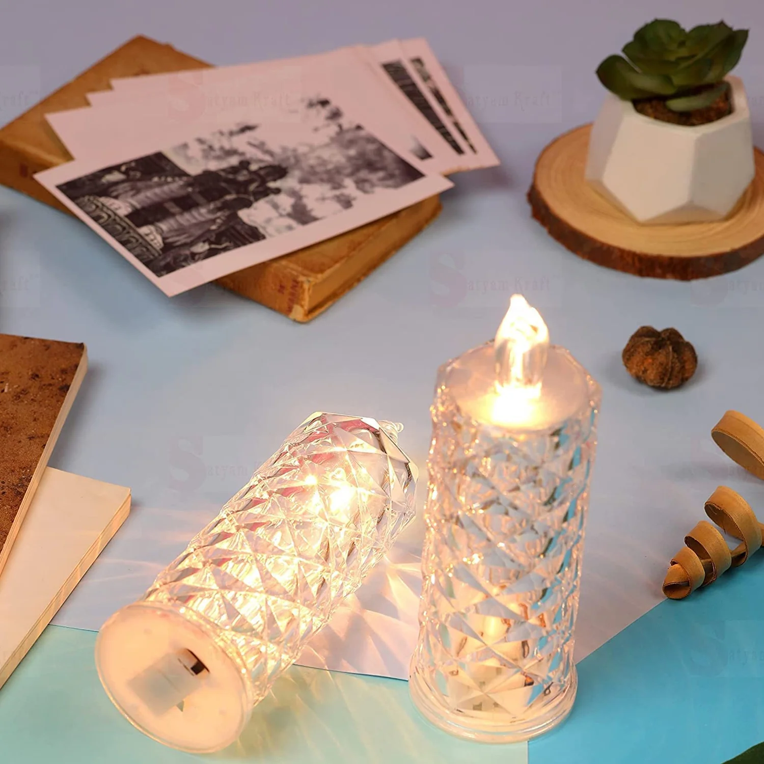 Rose Candles LED Flameless and Smokeless Decorative Acrylic Transparent Candles Led Tea Light Candle Perfect for Gifting, Home, Diwali, Christmas, Crystal Candle Lights, Diwali (1 Pc)  (MOQ :- 12 pc ) - Image 2