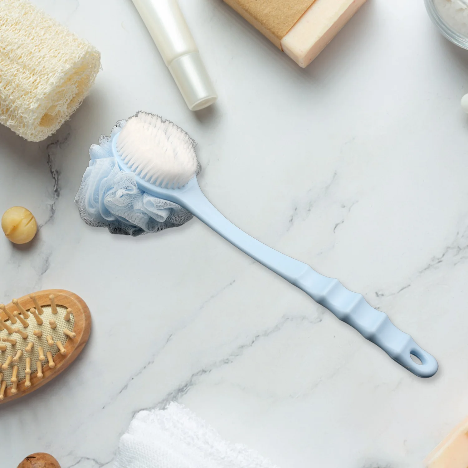 Long Handle Shower Puff Pouf Sponge Exfoliating Mesh Brush Scrubber,Bath Loofah Bath Scrubber for Body Shower Loofah Brushes, Body Bath Brush for Women and Men, Bathroom Shower Accessories (Mix 1 Pc) - Image 5