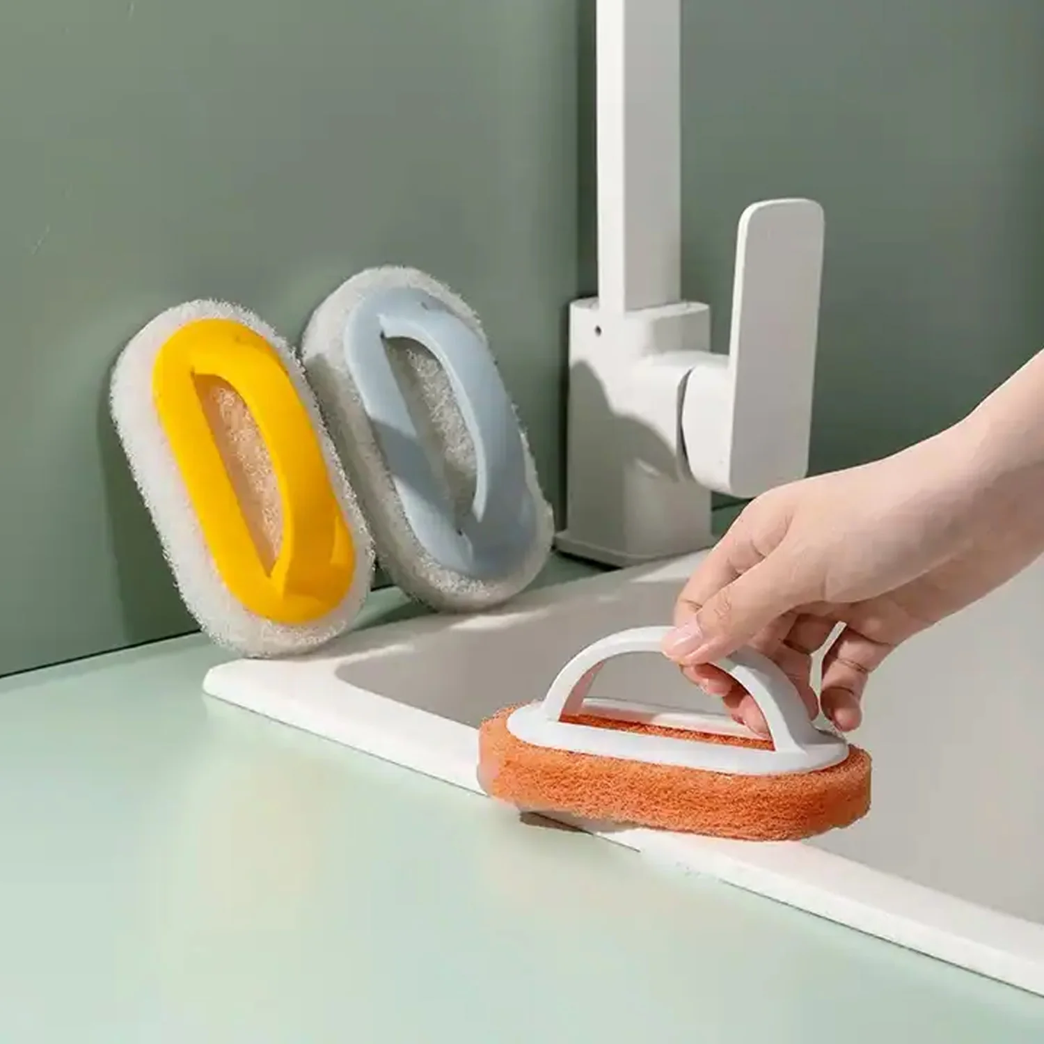 Sponge Kitchen Pot Brush With Handle Reusable And Washable Eraser Cleaner Removal Tool Sink Pot Dish Scrubber Bathroom Decontamination Cleaning Brush Glass Stove Top Cleaners Daily (1 Pc) - Image 3