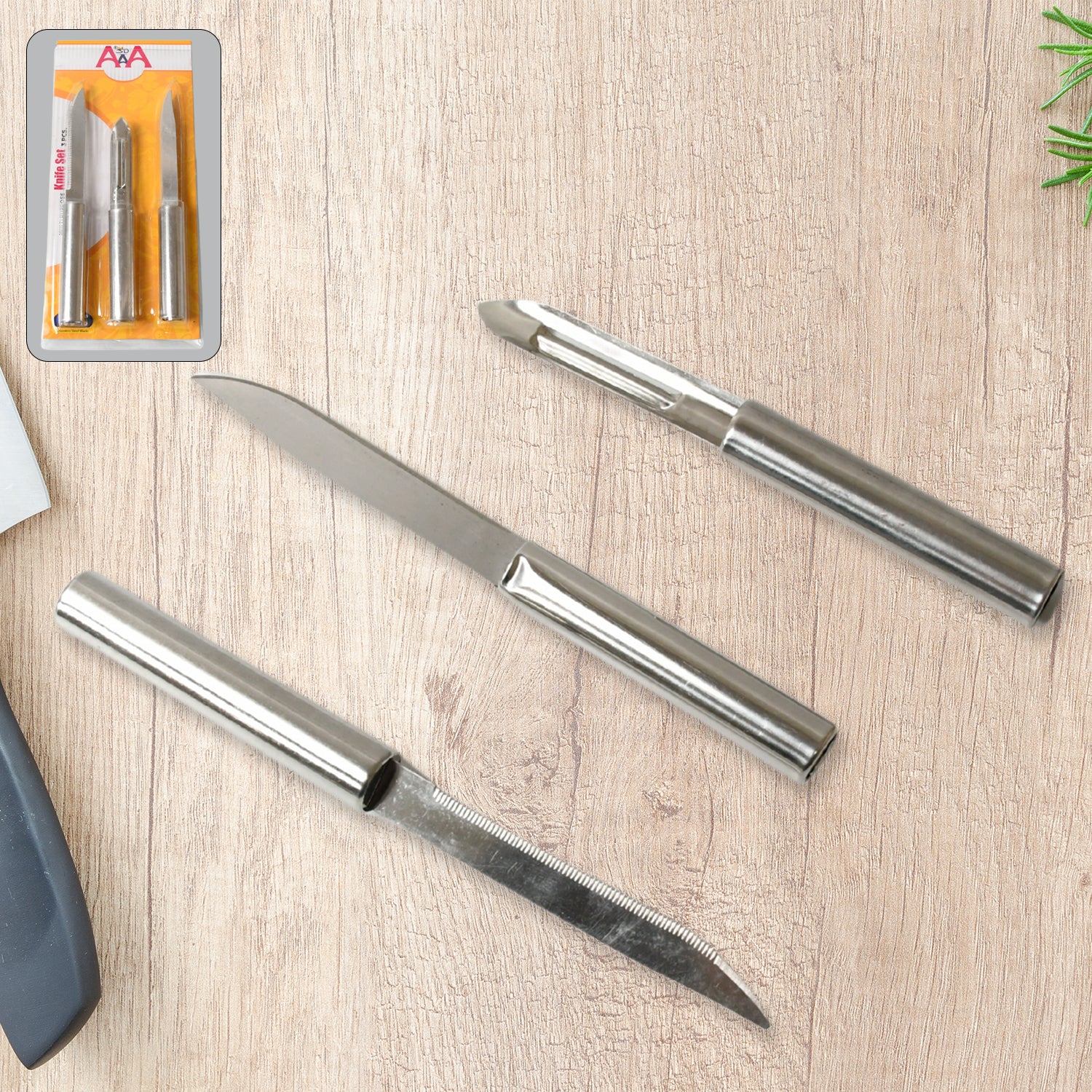Stainless Steel Multipurpose Sharp Cutting Knife for Fruit Meat Vegetables 3 Pc - Image 3