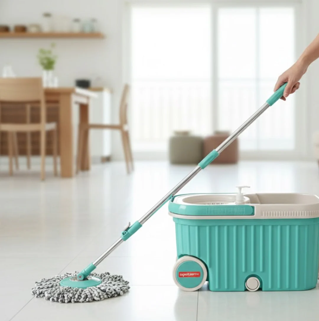 Spin Mop with Bigger Wheels and Plastic Auto Fold Handle for 360 Degree Cleaning - Image 2