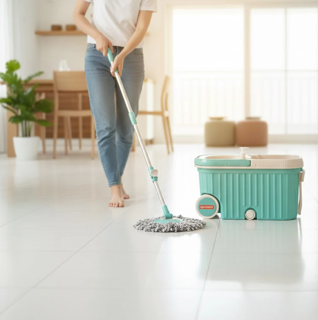 Spin Mop with Bigger Wheels and Plastic Auto Fold Handle for 360 Degree Cleaning - Image 3