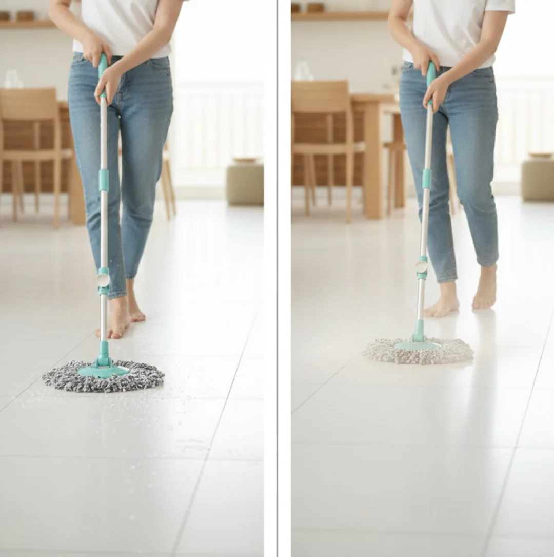 Spin Mop with Bigger Wheels and Plastic Auto Fold Handle for 360 Degree Cleaning - Image 4