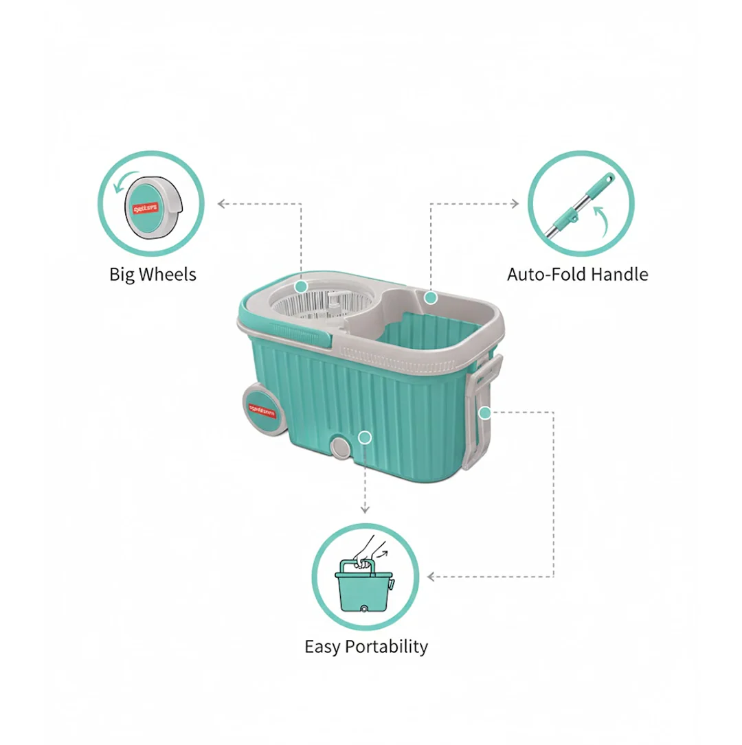 Spin Mop with Bigger Wheels and Plastic Auto Fold Handle for 360 Degree Cleaning - Image 5