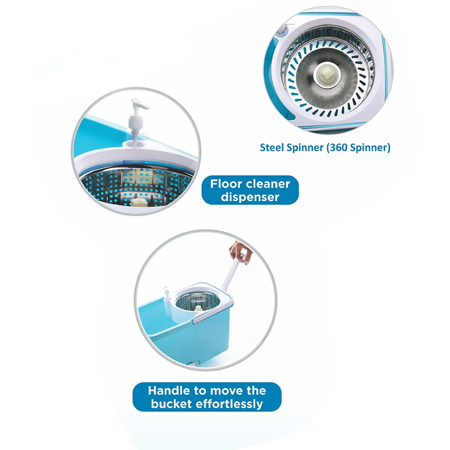 Spin Mop with Bigger Wheels and Plastic Auto Fold Handle for 360 Degree Cleaning - Image 9