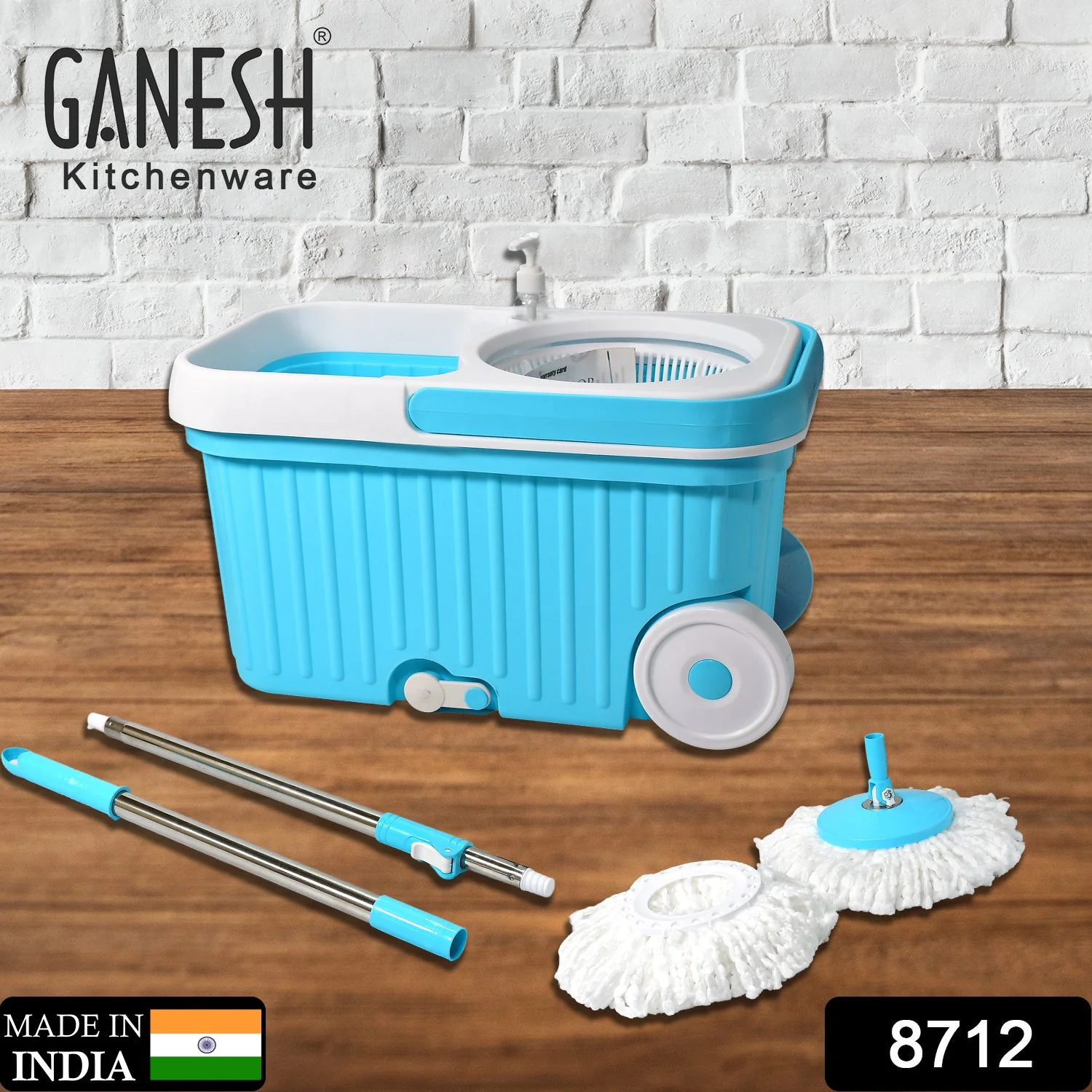 Sporty Plastic Spin Mop with Bigger Wheels & Auto Fold Handle for 360° Cleaning - Image 2
