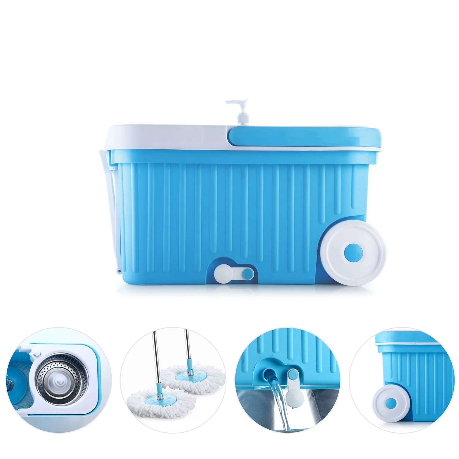 Sporty Plastic Spin Mop with Bigger Wheels & Auto Fold Handle for 360° Cleaning - Image 4