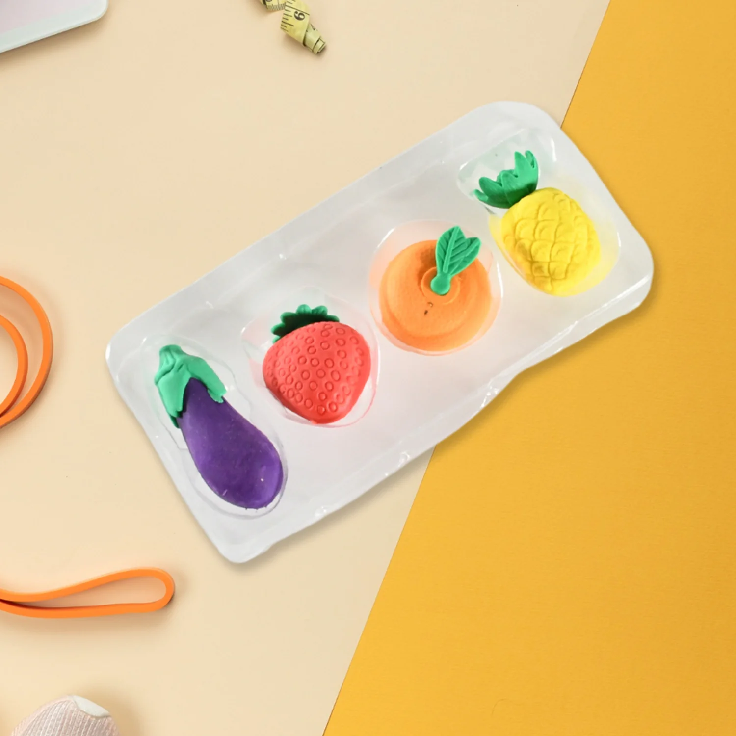 Mini Cute Veg & Fruit Erasers – 3D Colorful Eraser Set for Kids (4 Pc) - Image 7