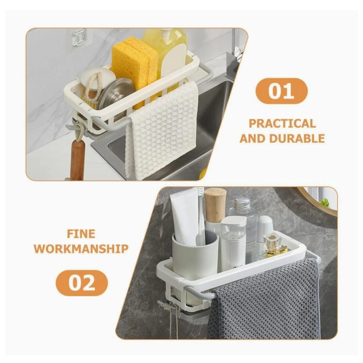 Hanging Drain Rack & Sponge Holder Basket for Kitchen Sink Storage - Image 8