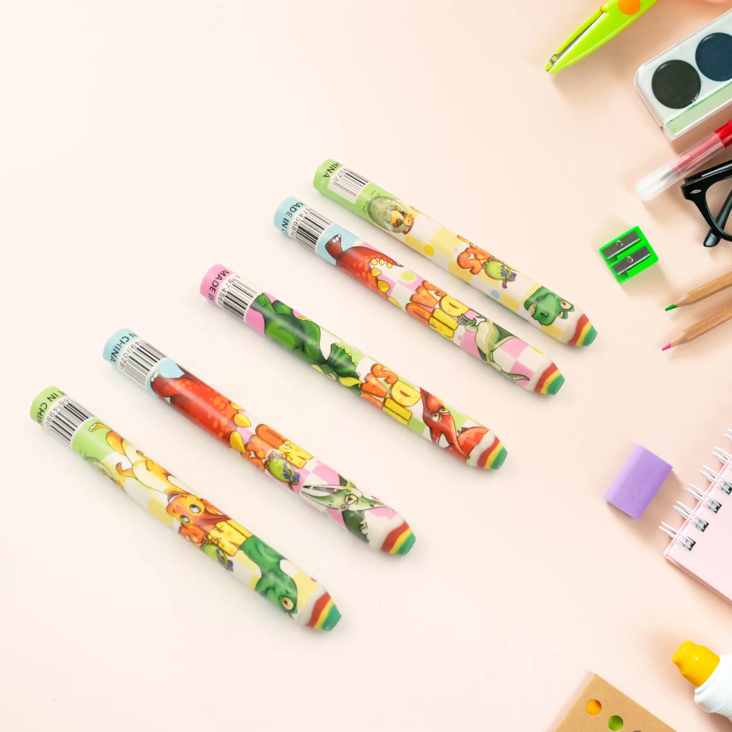 Fancy Rainbow Pencil Erasers for Kids – Set of 48 Cartoon Erasers - Image 3
