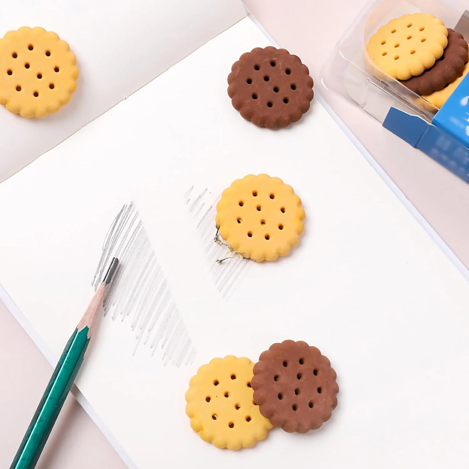 Biscuit-Shaped Erasers – Fun Rubber Stationery for Kids (6 Pcs Set) - Image 3