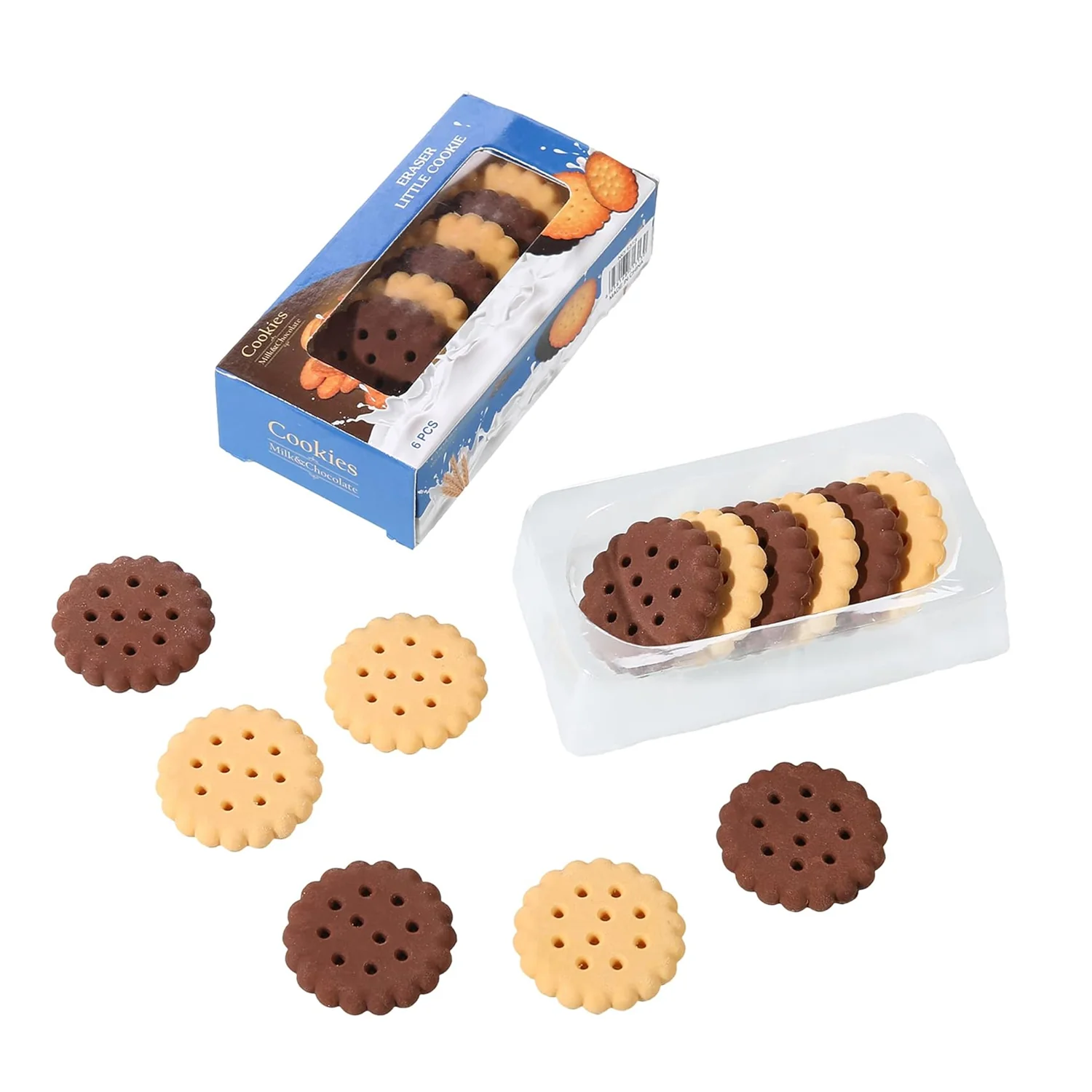 Biscuit-Shaped Erasers – Fun Rubber Stationery for Kids (6 Pcs Set) - Image 4