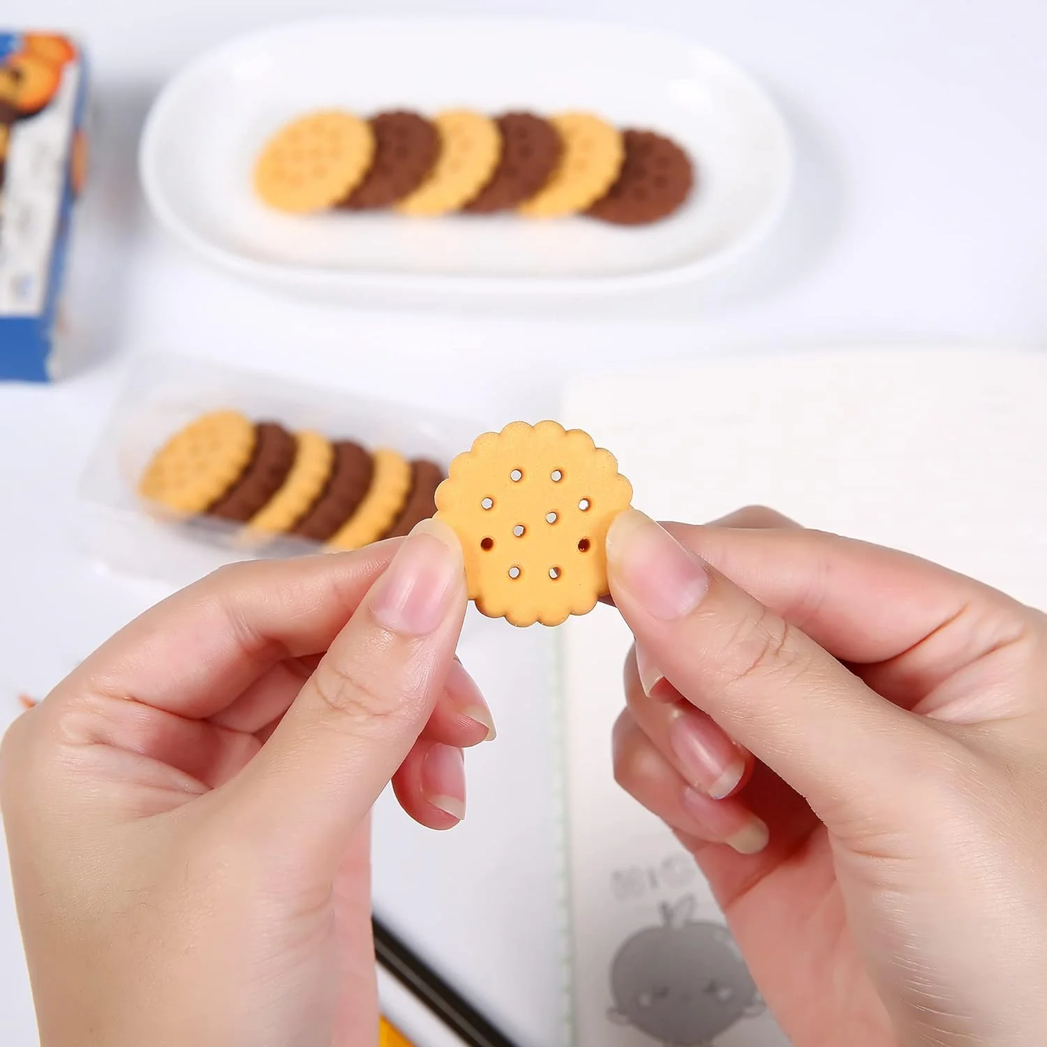 Biscuit-Shaped Erasers – Fun Rubber Stationery for Kids (6 Pcs Set) - Image 6