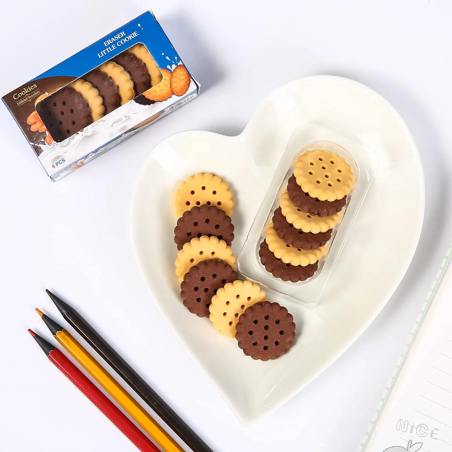 Biscuit-Shaped Erasers – Fun Rubber Stationery for Kids (6 Pcs Set) - Image 7