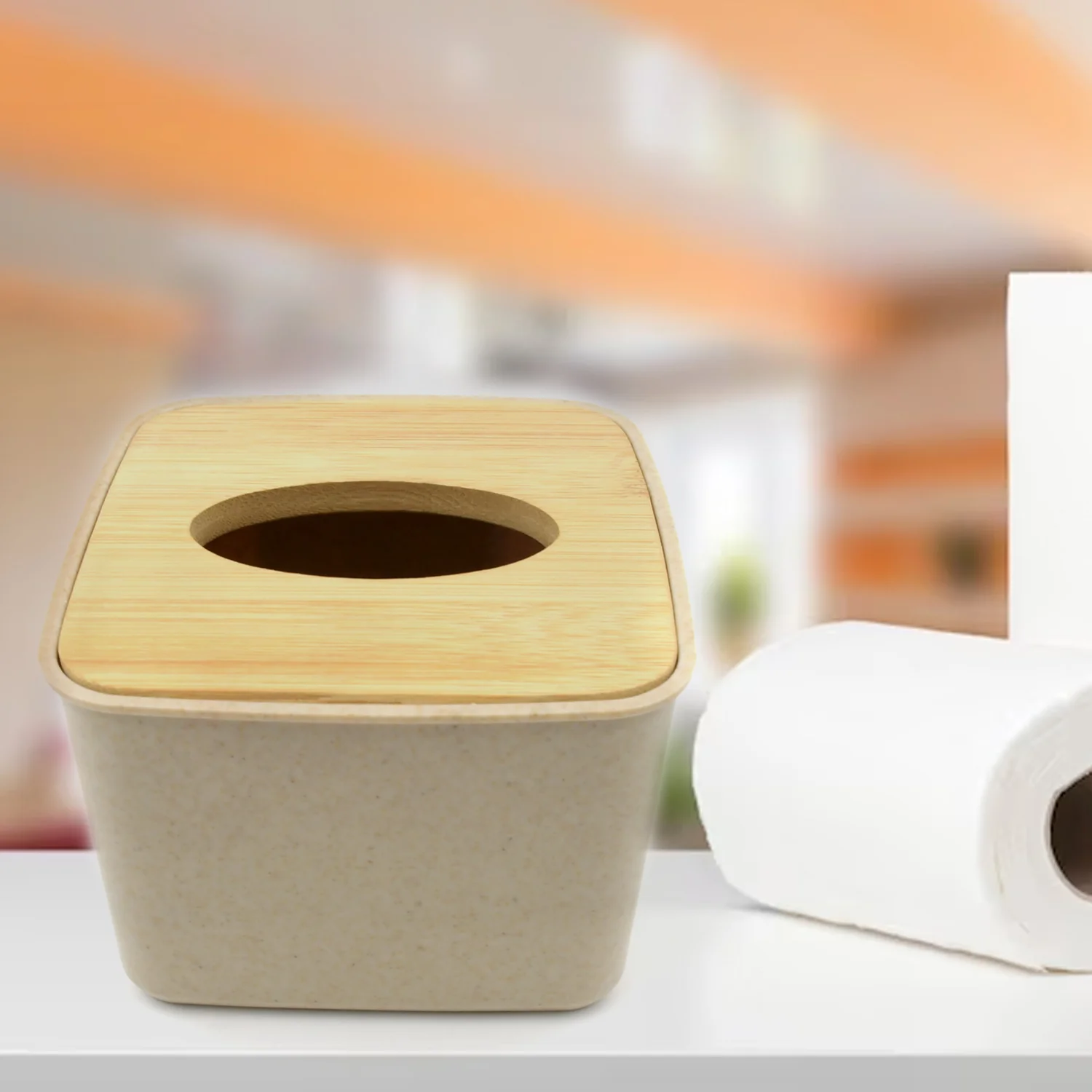 Tissue Box Desktop Stand Bamboo Tissue Cover Box Rectangular Paper Towel Holder Removable Tissue Dispenser for Bathroom Vanity Countertop Bedroom Car Holder Paper Towels Dispenser (1 Pc ) - Image 3