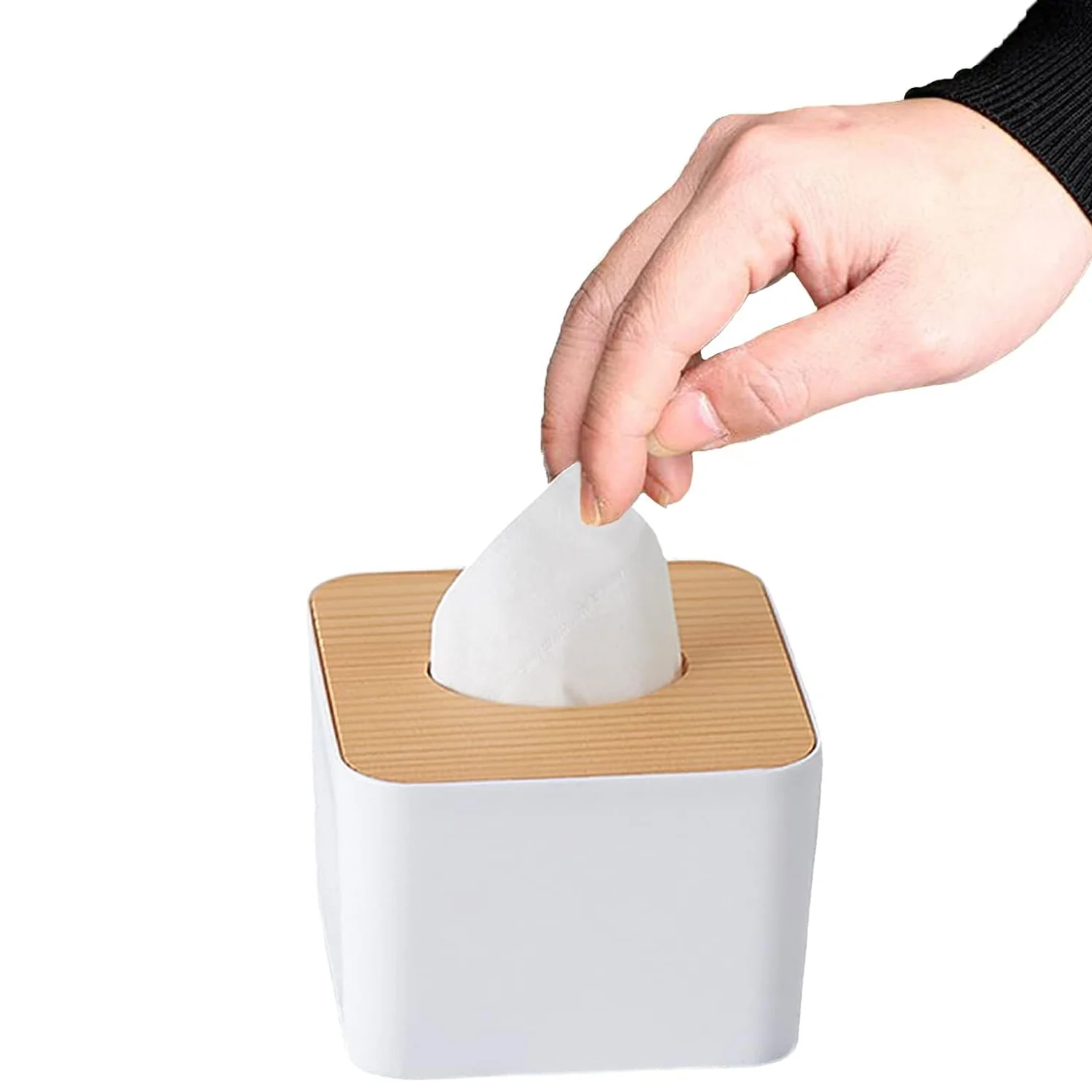 Tissue Box Desktop Stand Bamboo Tissue Cover Box Rectangular Paper Towel Holder Removable Tissue Dispenser for Bathroom Vanity Countertop Bedroom Car Holder Paper Towels Dispenser (1 Pc ) - Image 4