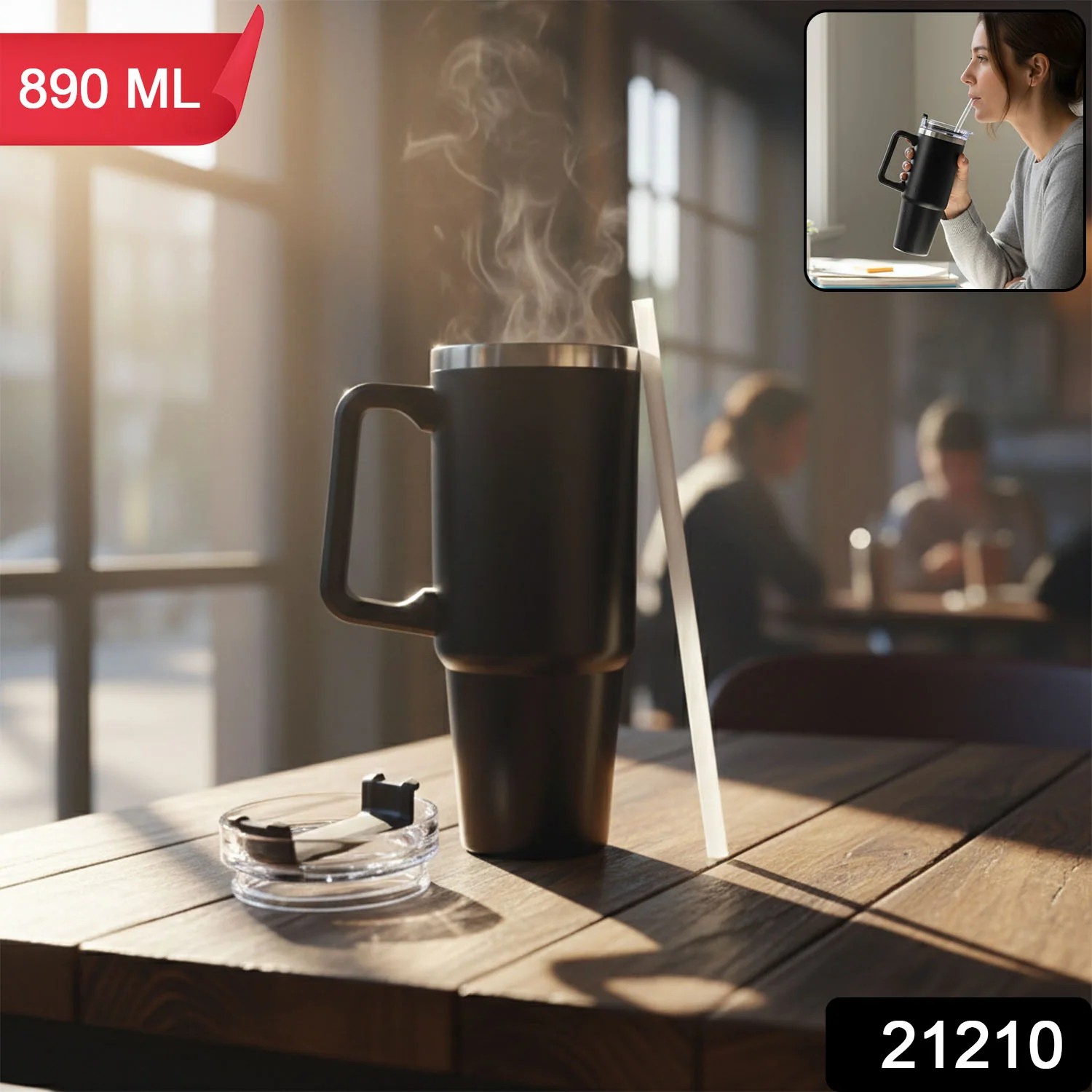 890 ML Large Capacity Insulated Travel Mug / Tumbler Black color (1 Pc) - Image 2