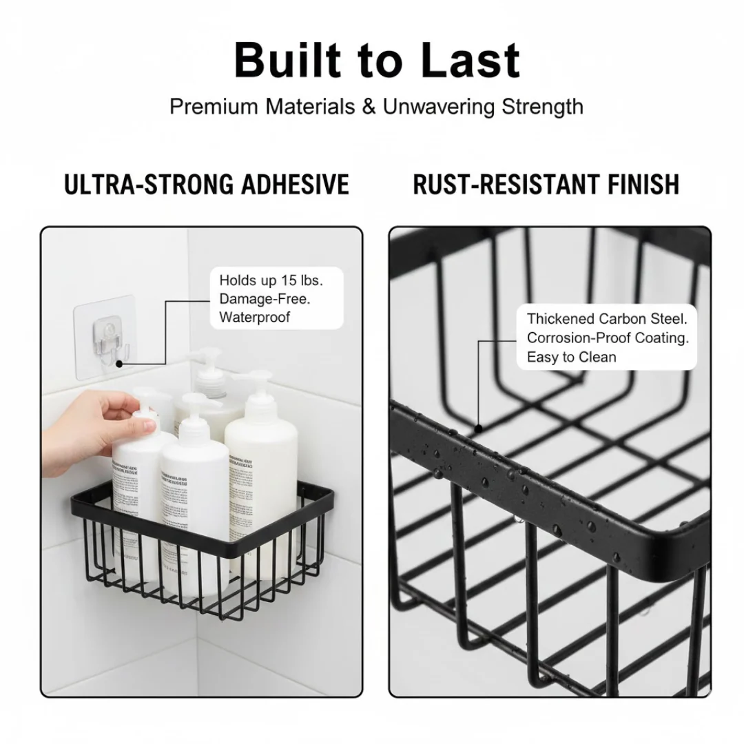 Metal Shower Basket / Canddy, for Bathroom Organiser (5 Pc Combo) - Image 5