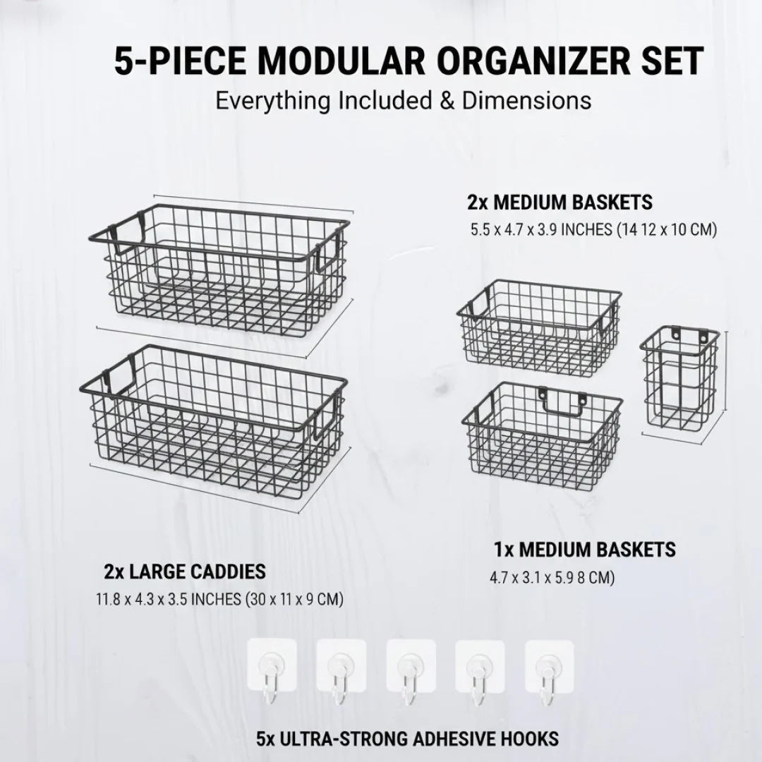 Metal Shower Basket / Canddy, for Bathroom Organiser (5 Pc Combo) - Image 6
