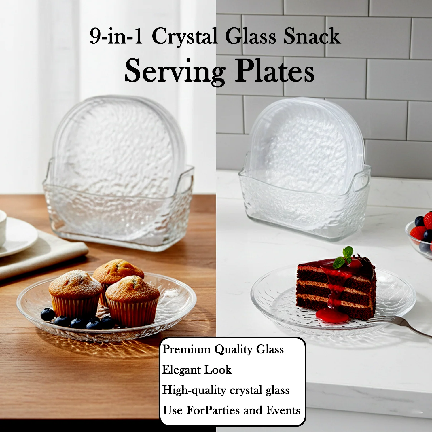 9-in-1 Crystal Glass Snack Serving Plates Set - Image 6