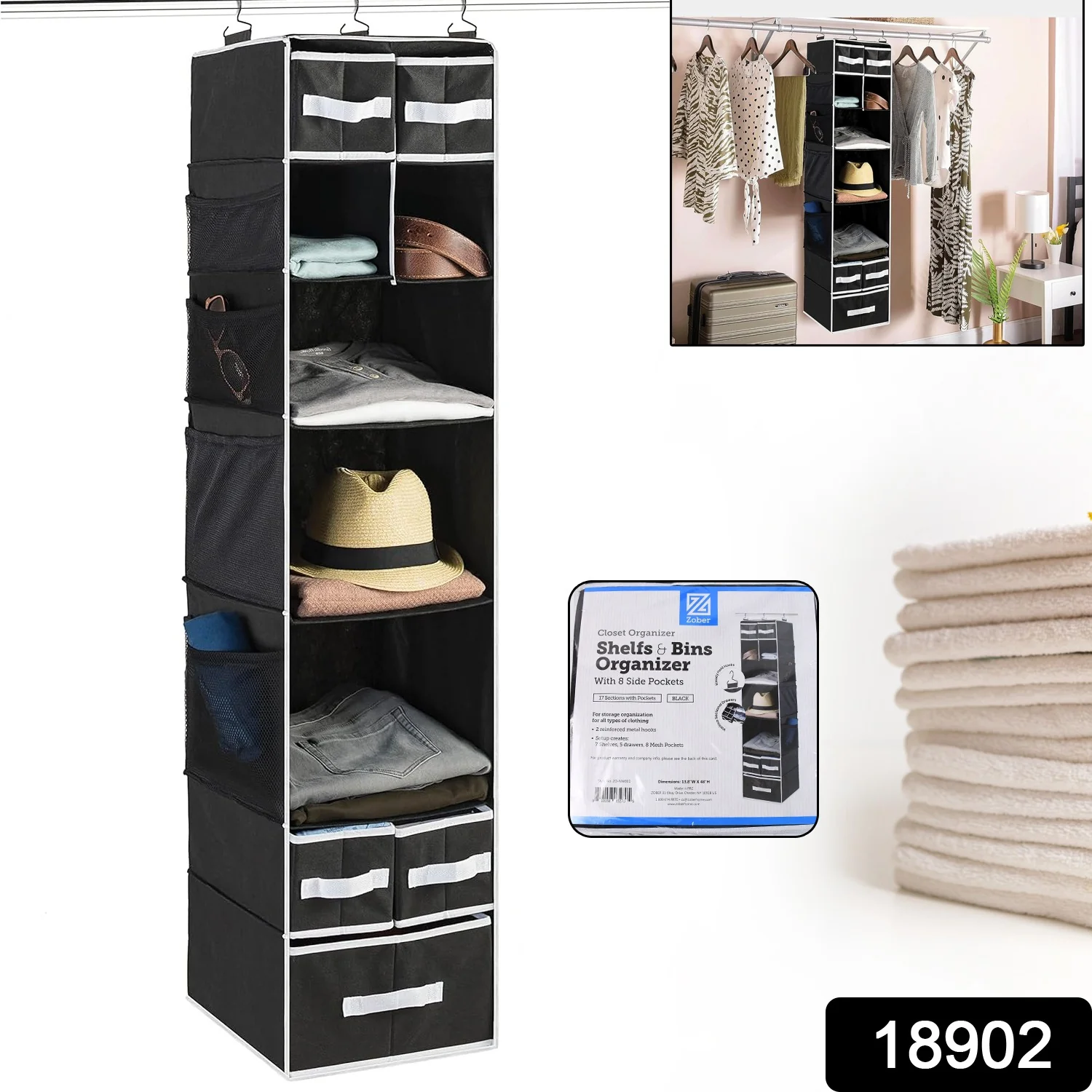 9 Shelf Hanging Closet Organizer with 5 Drawer Organizers - Image 2