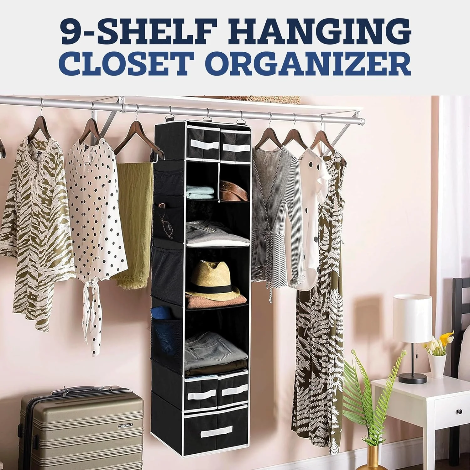 9 Shelf Hanging Closet Organizer with 5 Drawer Organizers - Image 8
