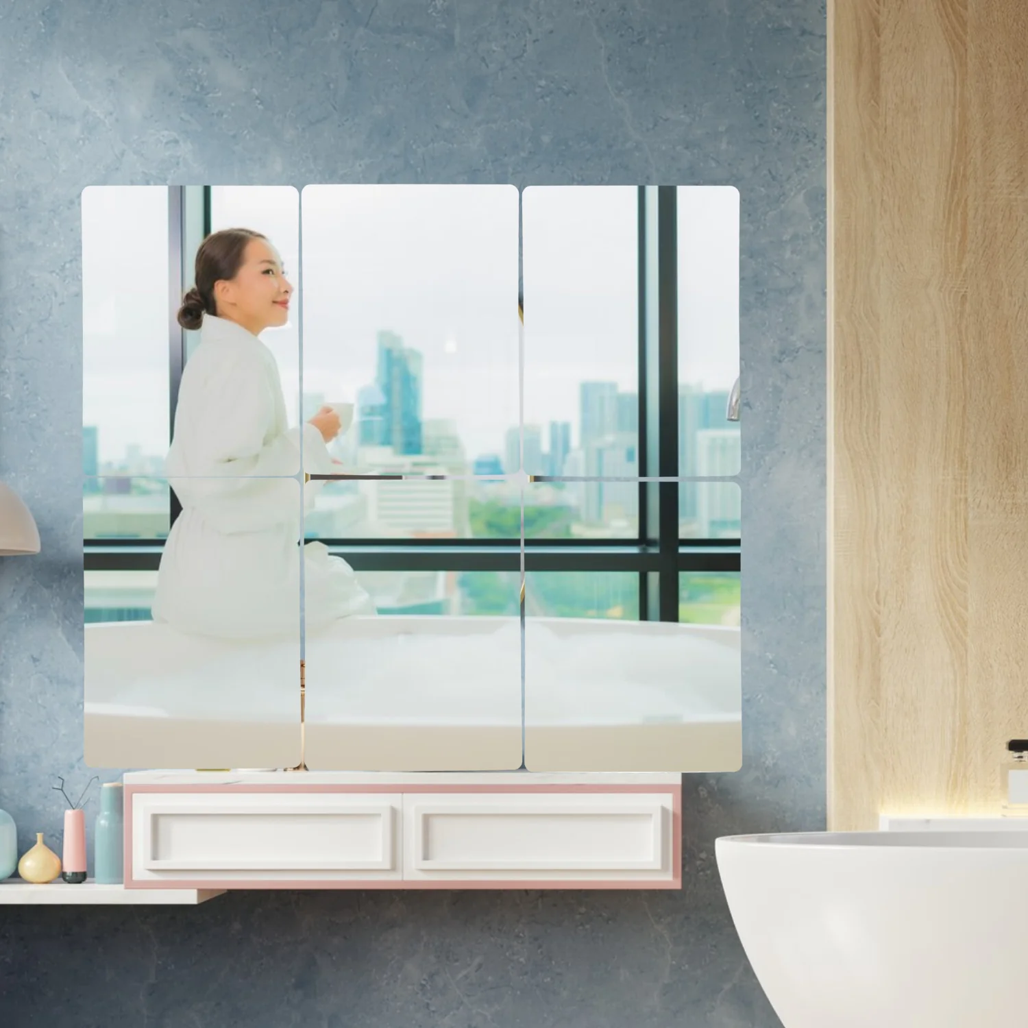 10PC BIG SQUARE ADHESIVE-BATHROOM-MIRROR-WALL - Image 3