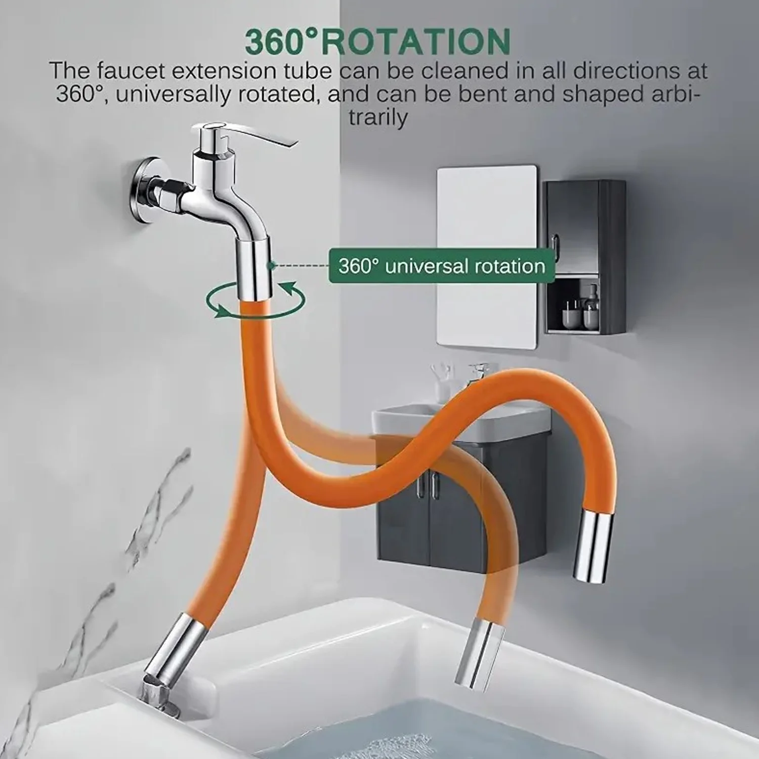 Flexible Water Tap Extender, 360° Bending Faucet Extension Tube with Connector (18cm) - Image 3