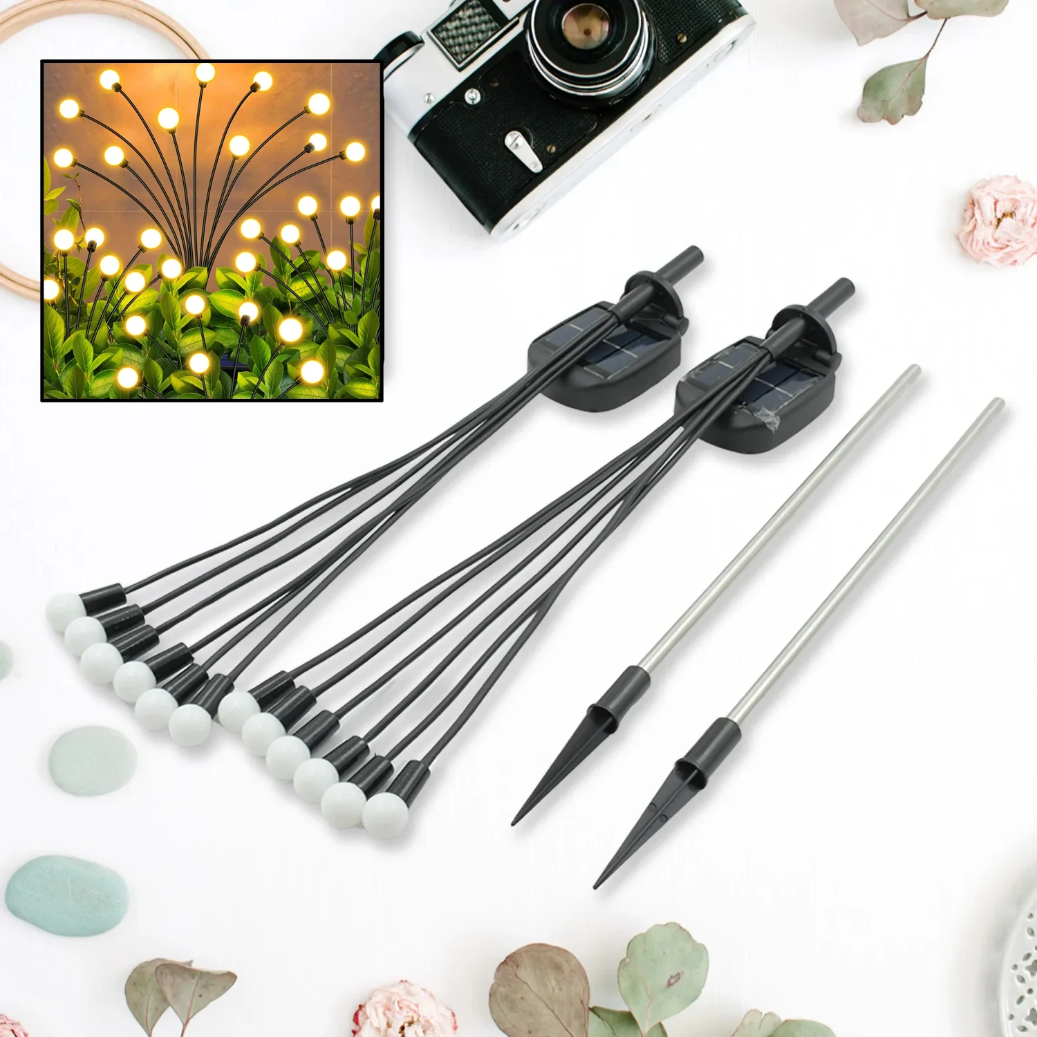 Solar Firefly Lights for Garden Decor (2 Pc, 12 LED Warm) - Image 3
