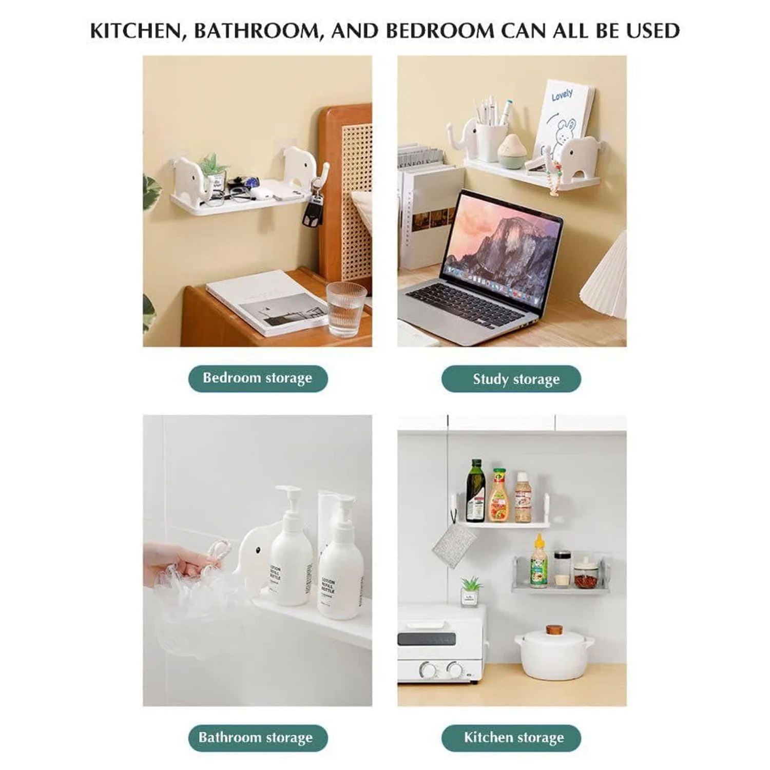 Elephant-Shaped Wall Shelf – No-Punch Mini Organizer for Kitchen & Bathroom - Image 6