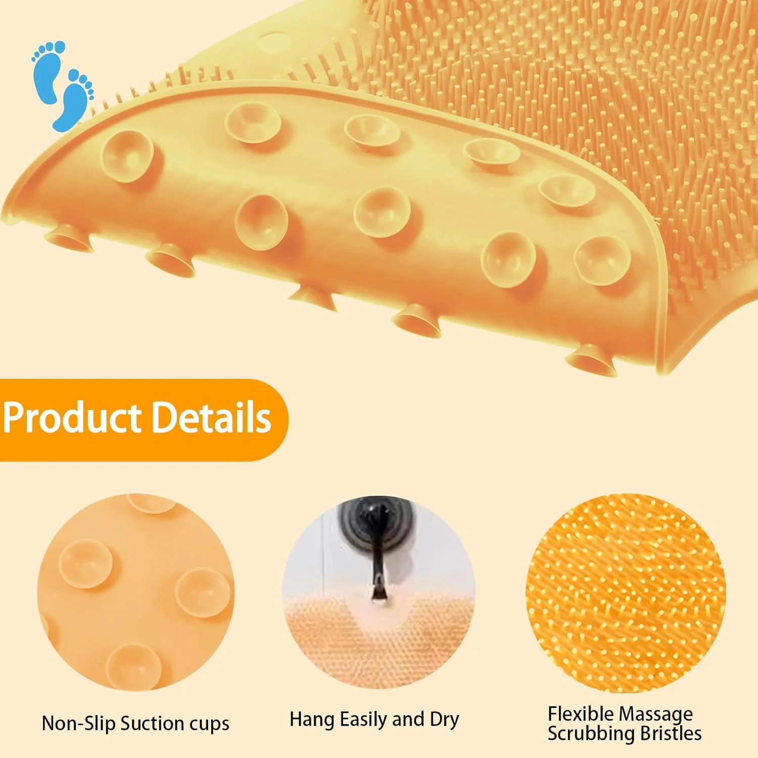 Yellow Silicone Bath Massage Cushion – Suction Cup Exfoliating Foot Scrubber & Mat - Image 3